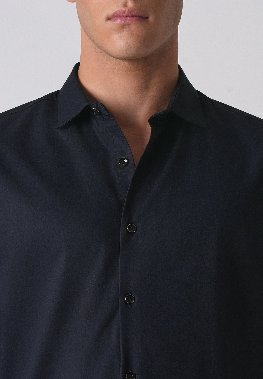 Dark Blue Cotton Stretch Plain Shirt