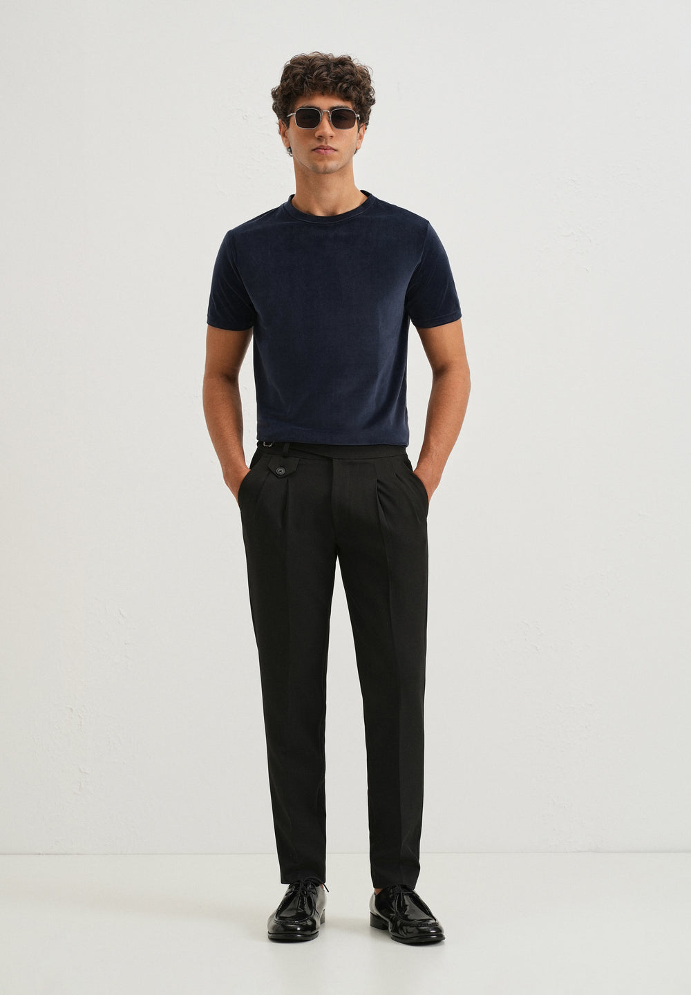 Dark Blue Plain Suede T-shirt