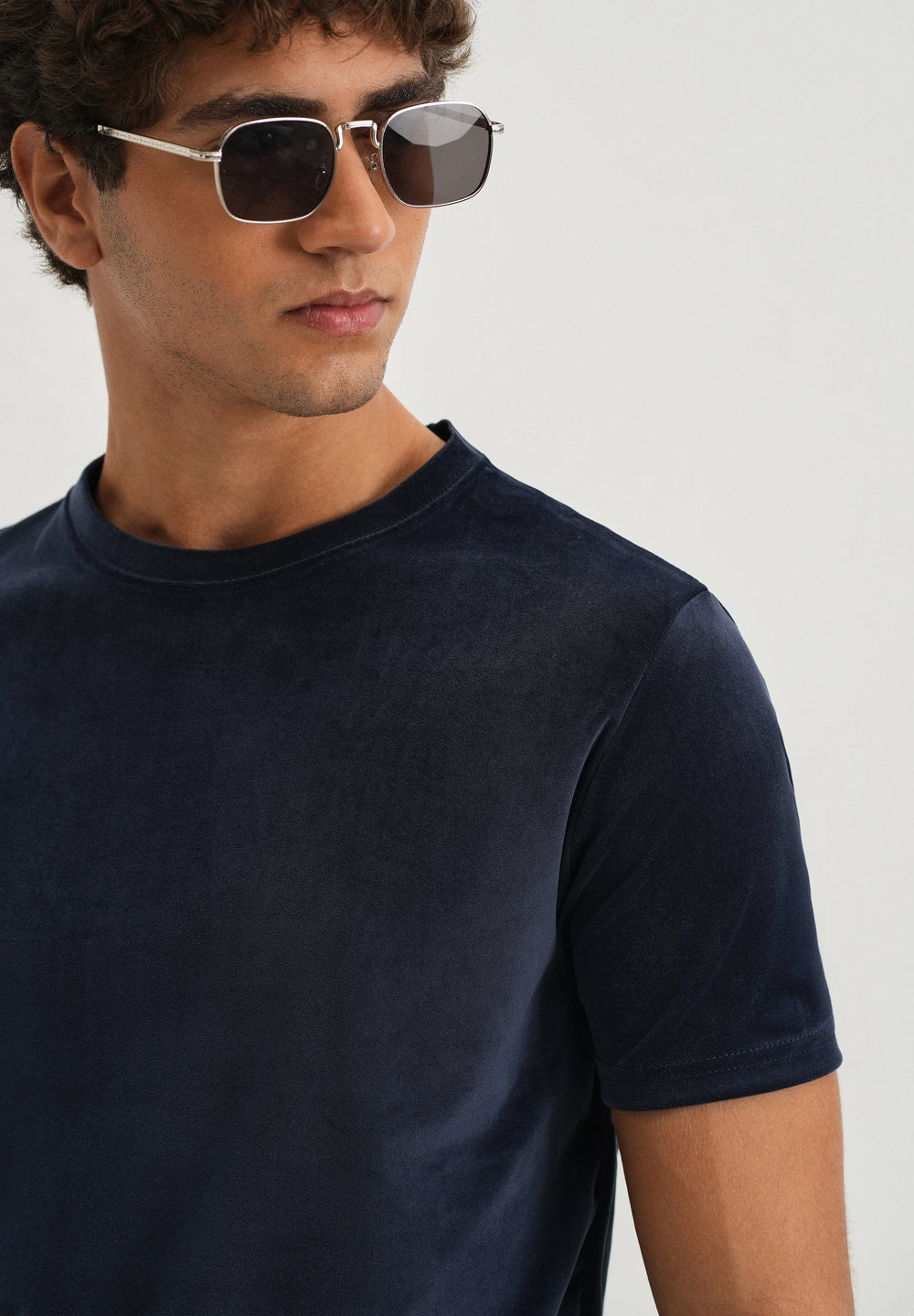 Dark Blue Plain Suede T-shirt