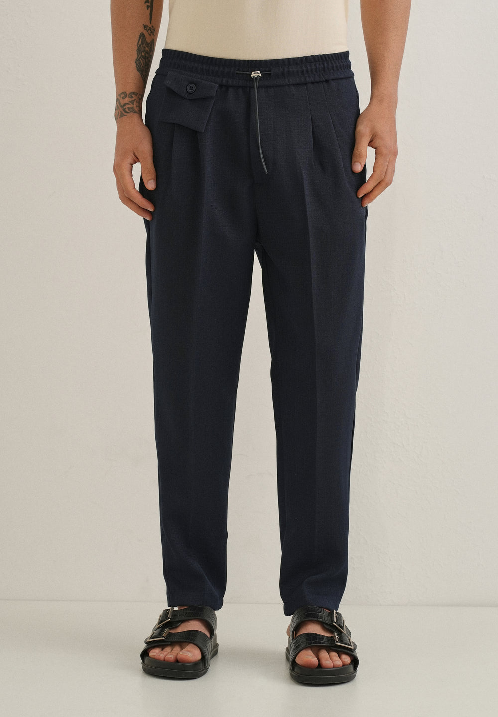 Dark Blue Pleated Korean Pant