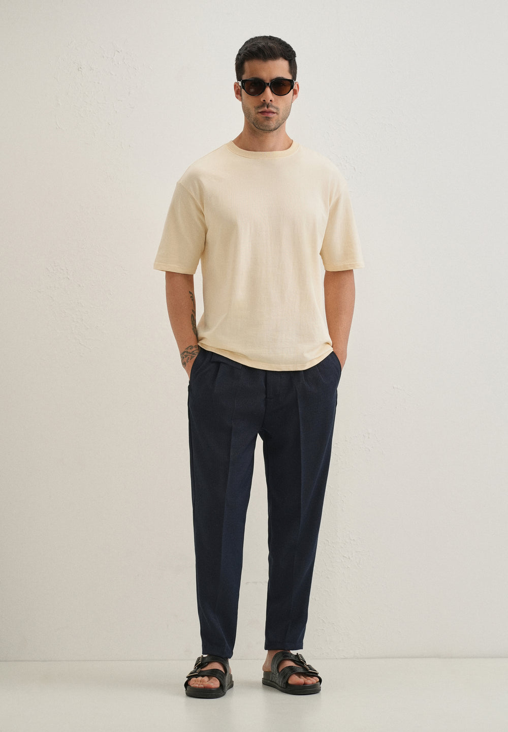 Dark Blue Pleated Korean Pant