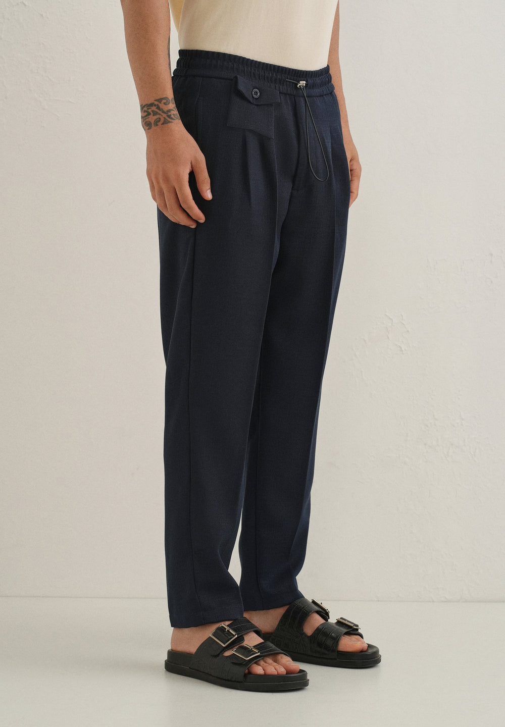 Dark Blue Pleated Korean Pant