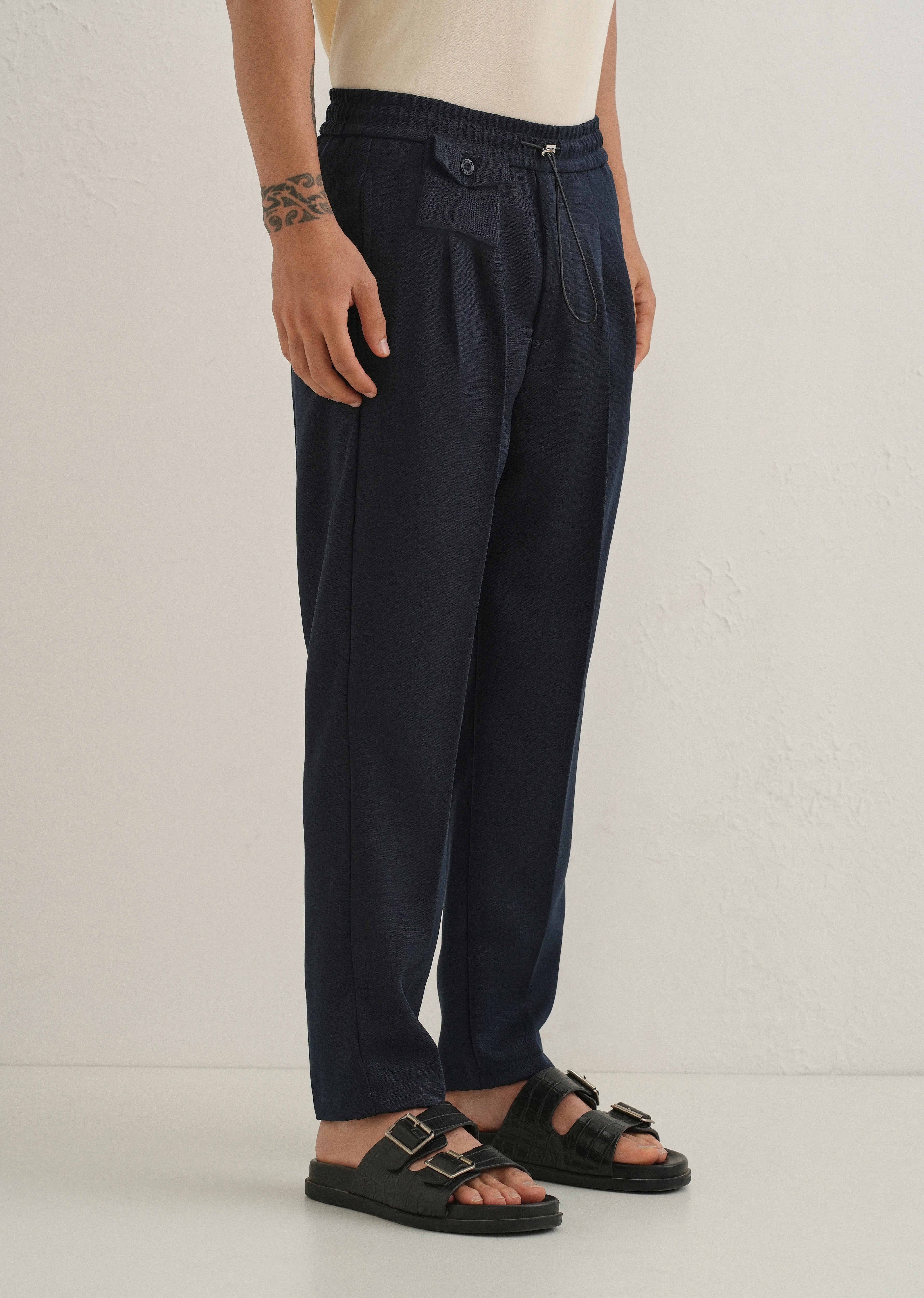 Dark Blue Pleated Korean Pant