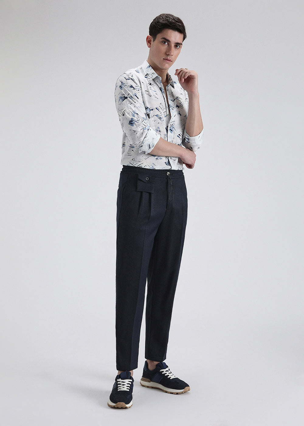 Dark Blue Pleated Korean Pant