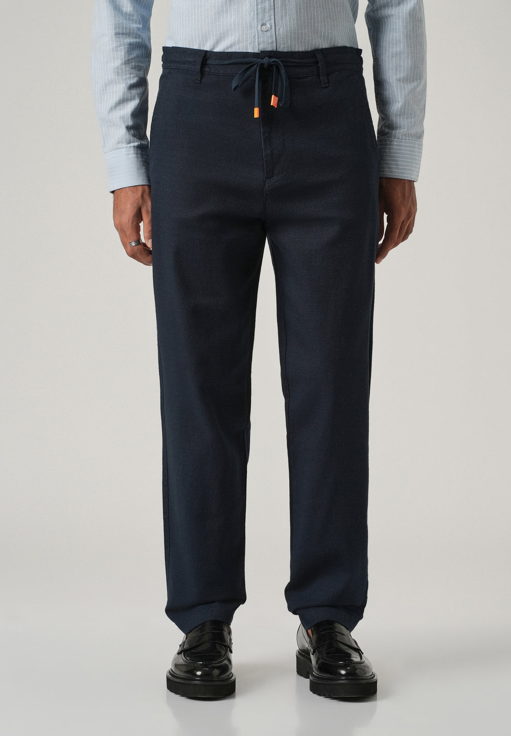 Dark Blue Linen-Look Cotton Trousers