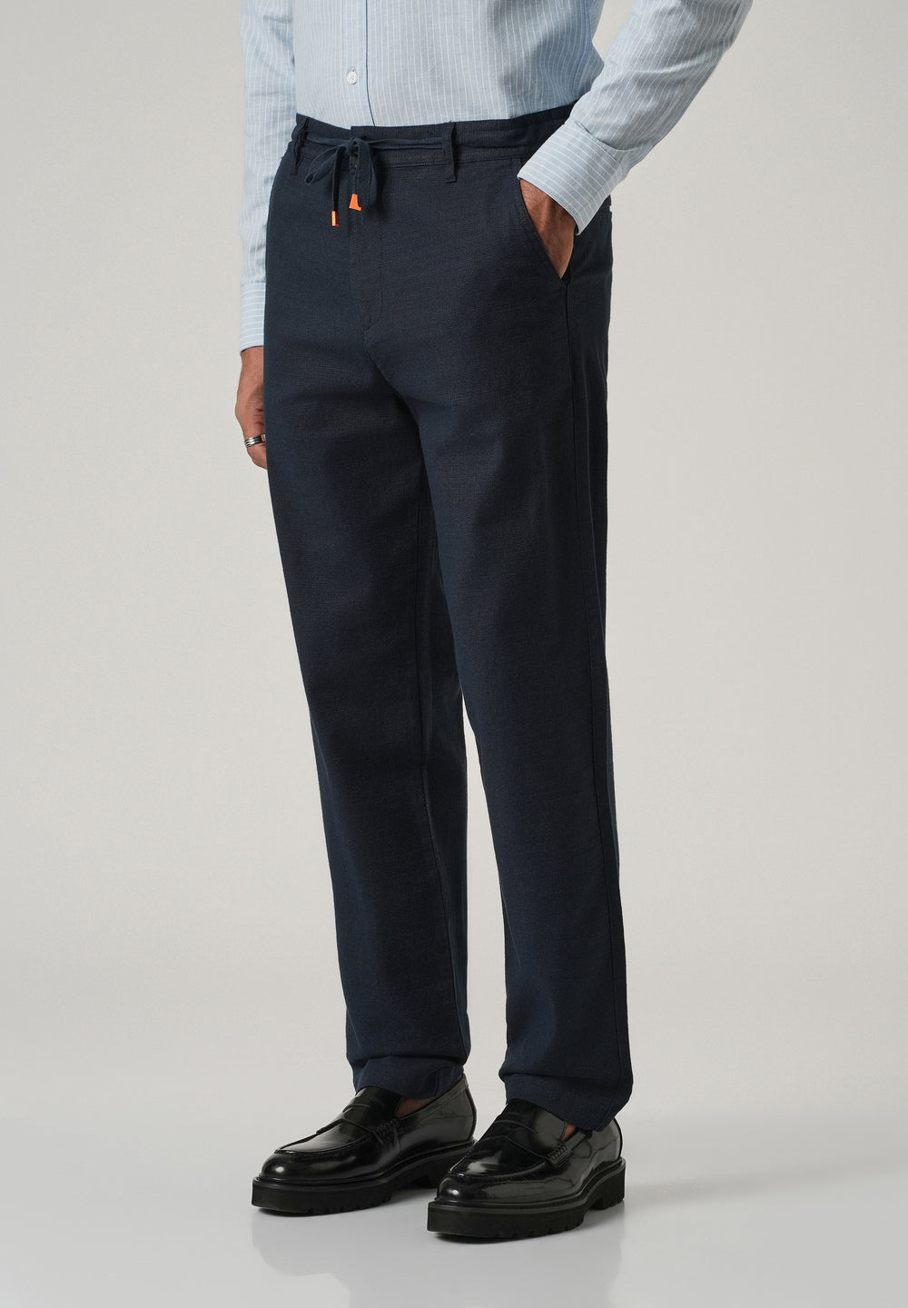 Dark Blue Linen-Look Cotton Trousers