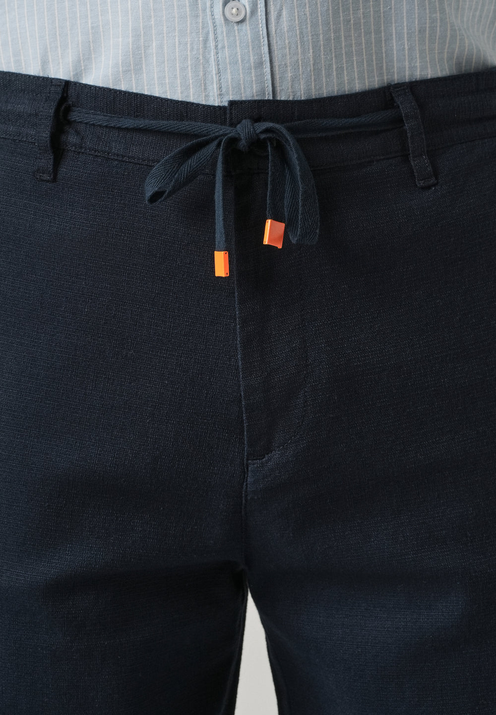 Dark Blue Linen-Look Cotton Trousers