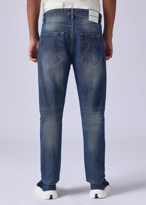 Dark Blue Ribbed Carrot Fit Jeans