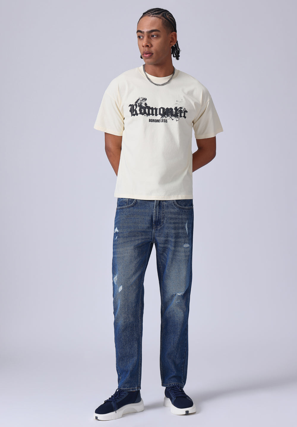 Dark Blue Ripped Carrot Fit Jeans