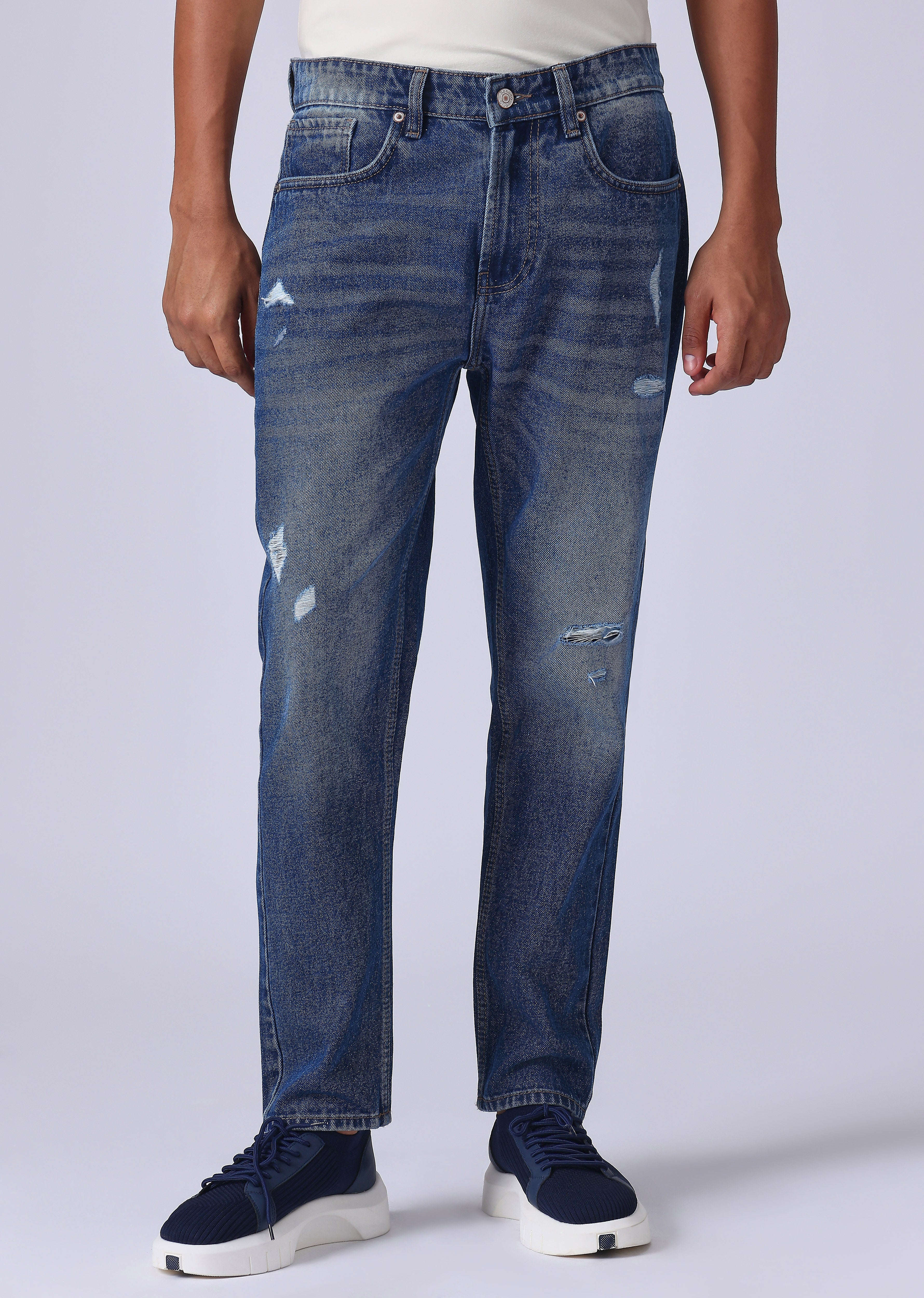 Dark Blue Ribbed Carrot Fit Jeans