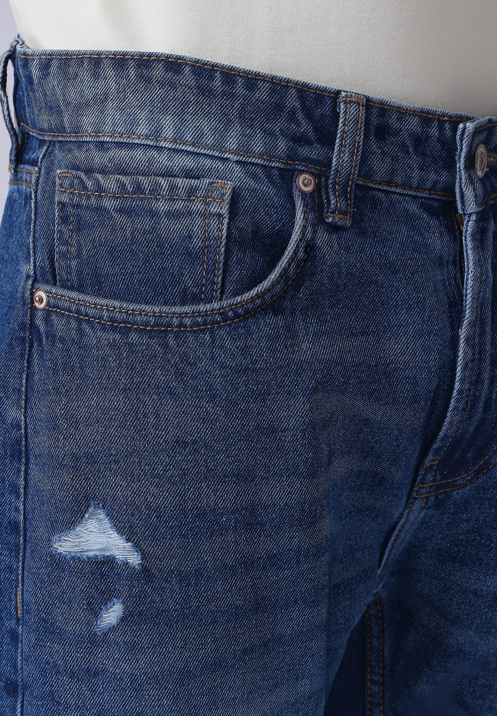 Dark Blue Ripped Carrot Fit Jeans