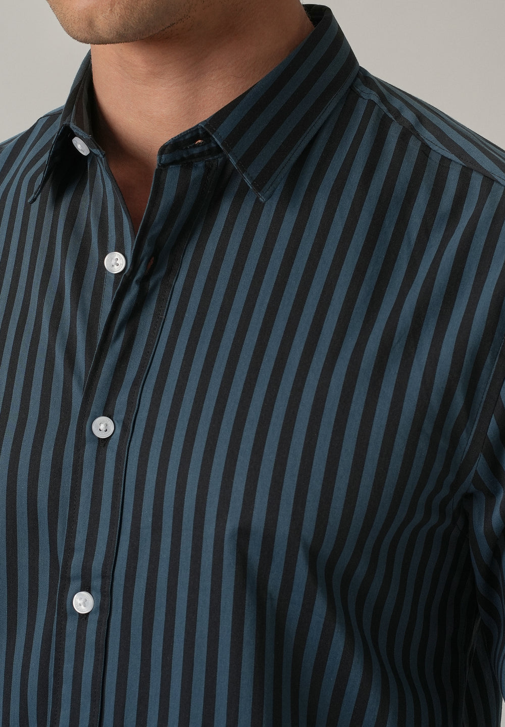 Dark Blue Satin Pin Stripe Shirt