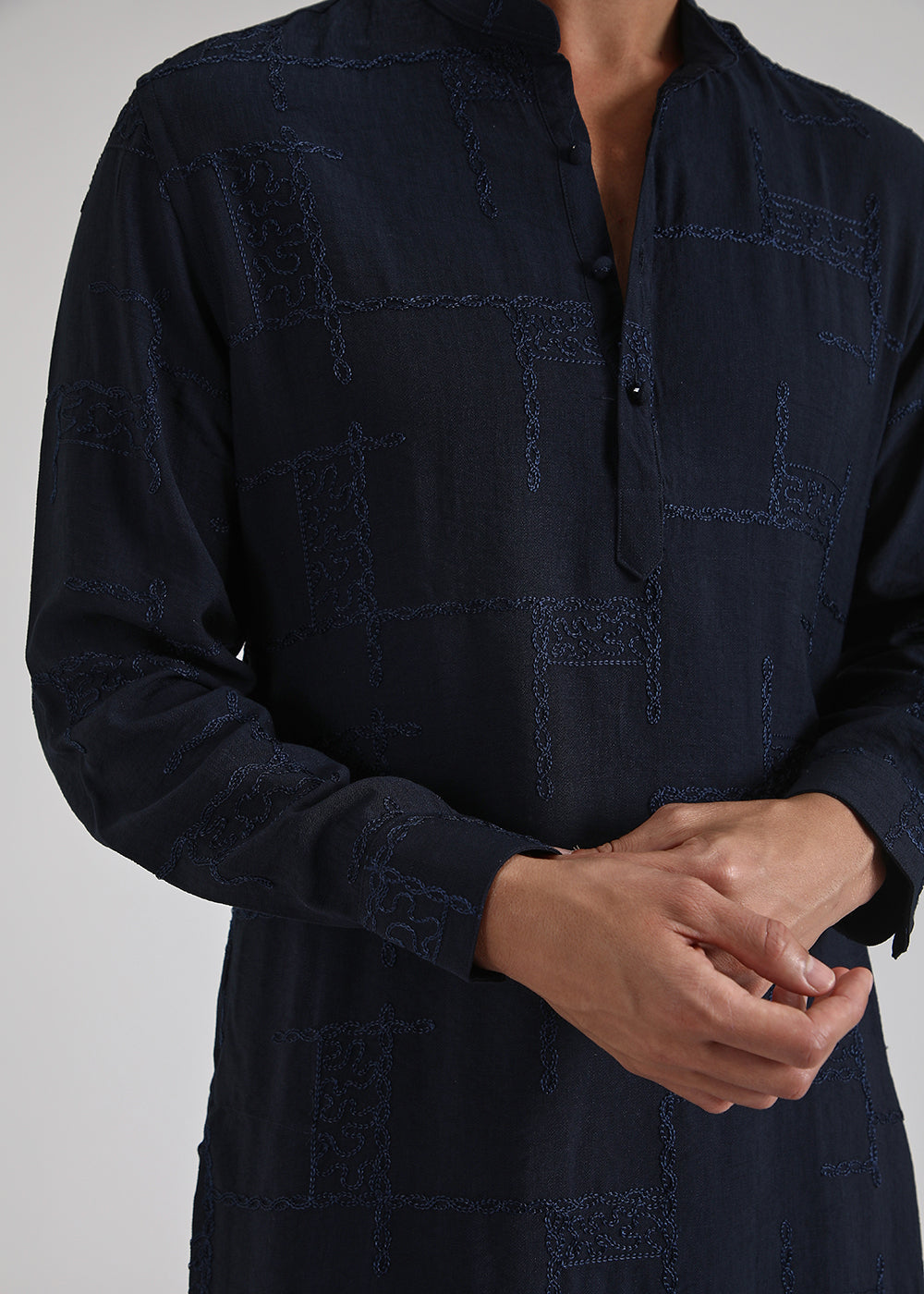 Dark Blue Self Embroidered Kurta