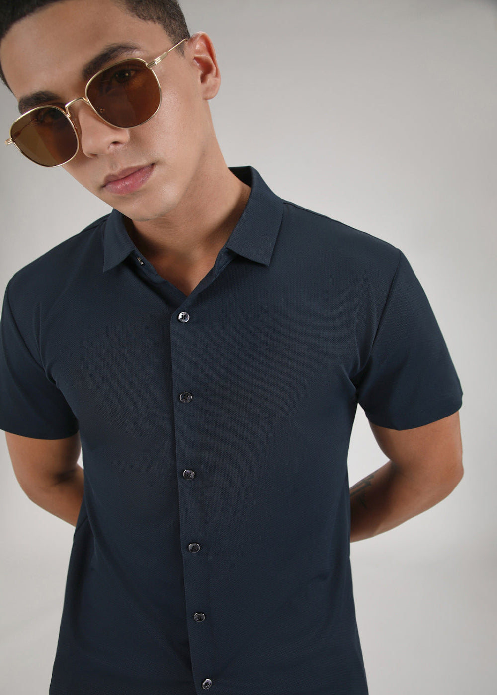 Dark Blue Self Patterned Stitchless Shirt