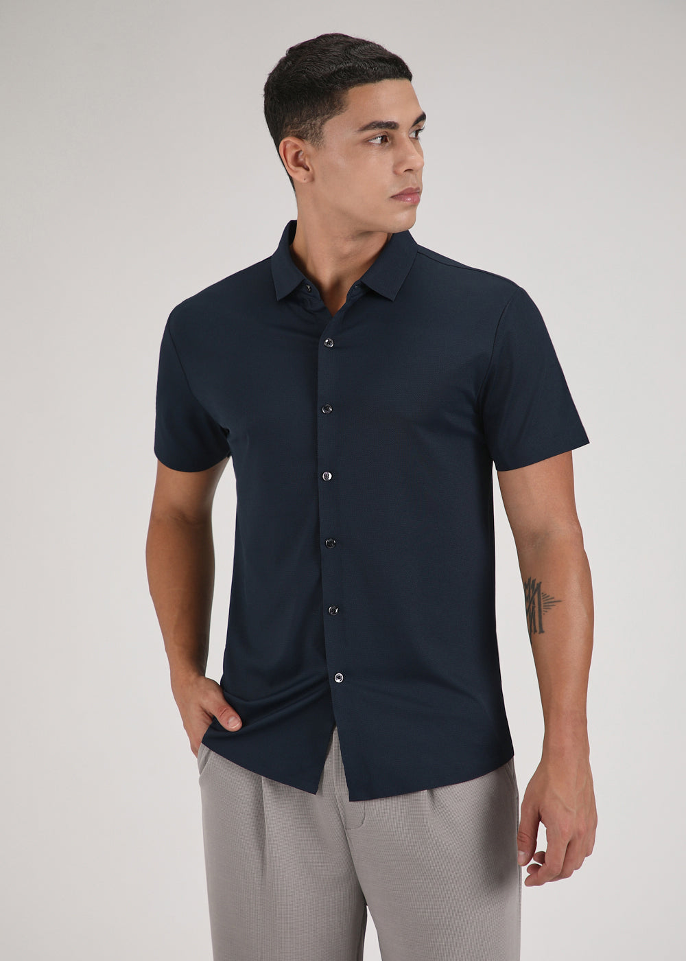 Dark Blue Self Patterned Stitchless Shirt