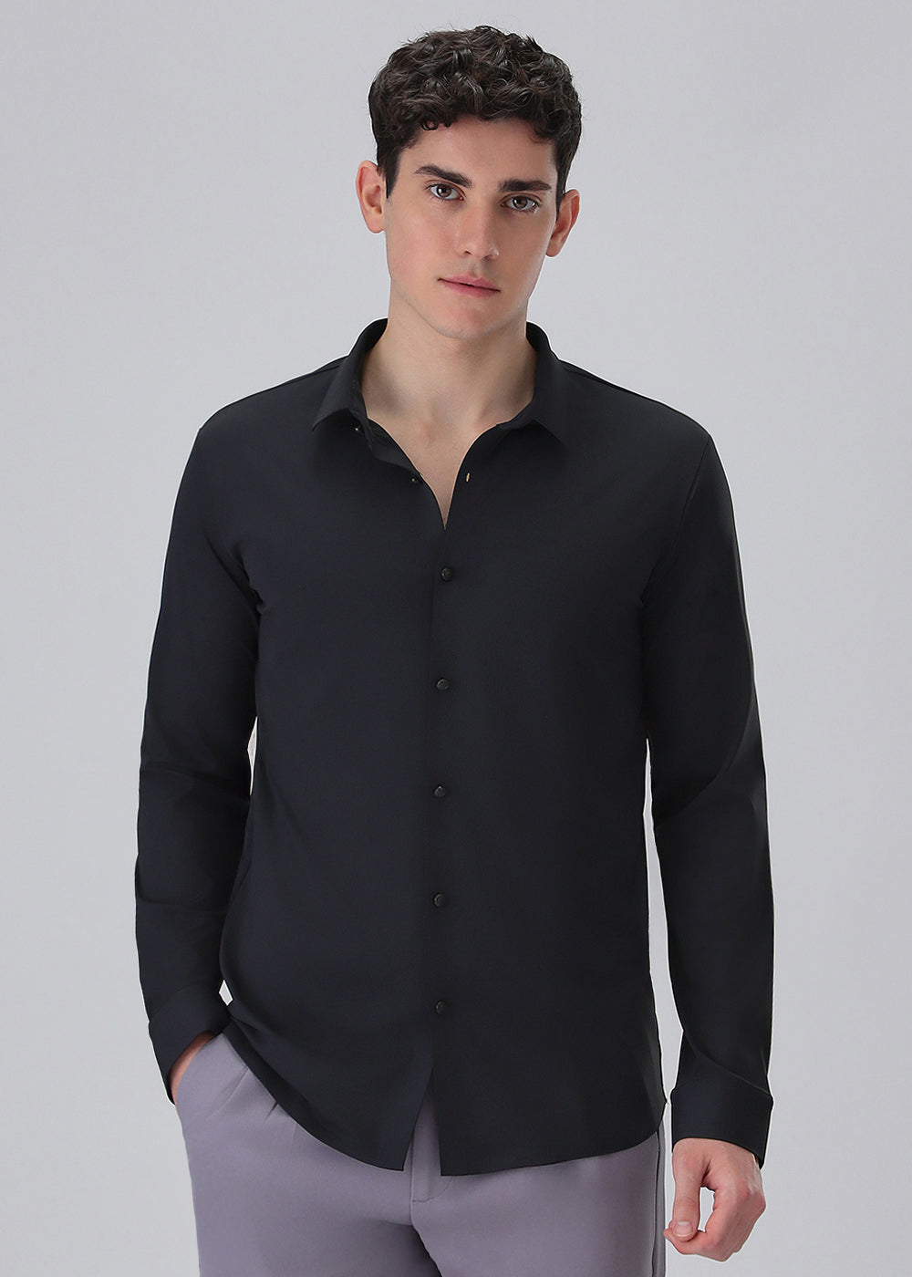 Dark Blue Plain Stitchless Stretch Shirt