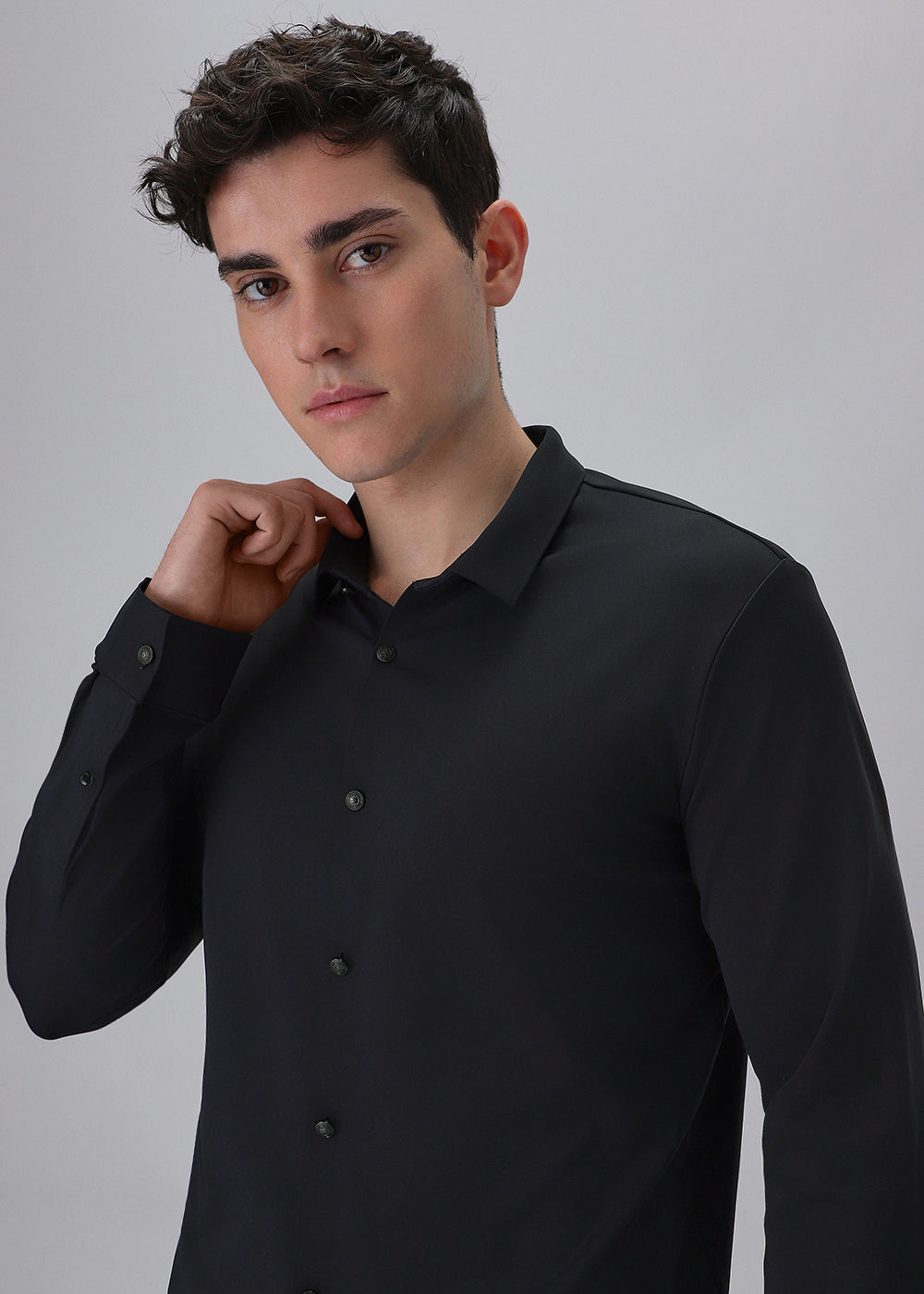 Dark Blue Plain Stitchless Stretch Shirt