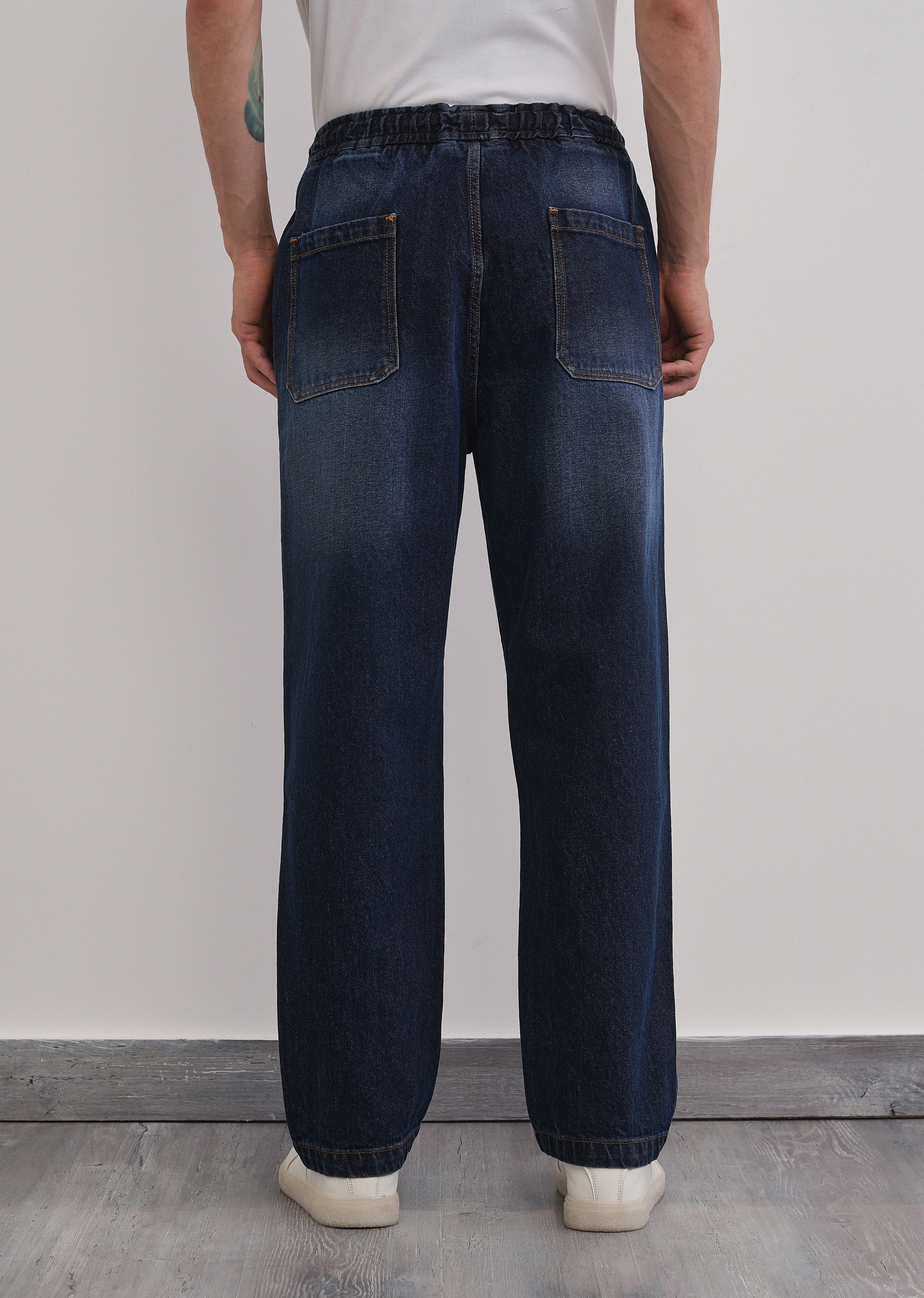 Dark Blue Loose Fit Elasticated Jogger Jeans