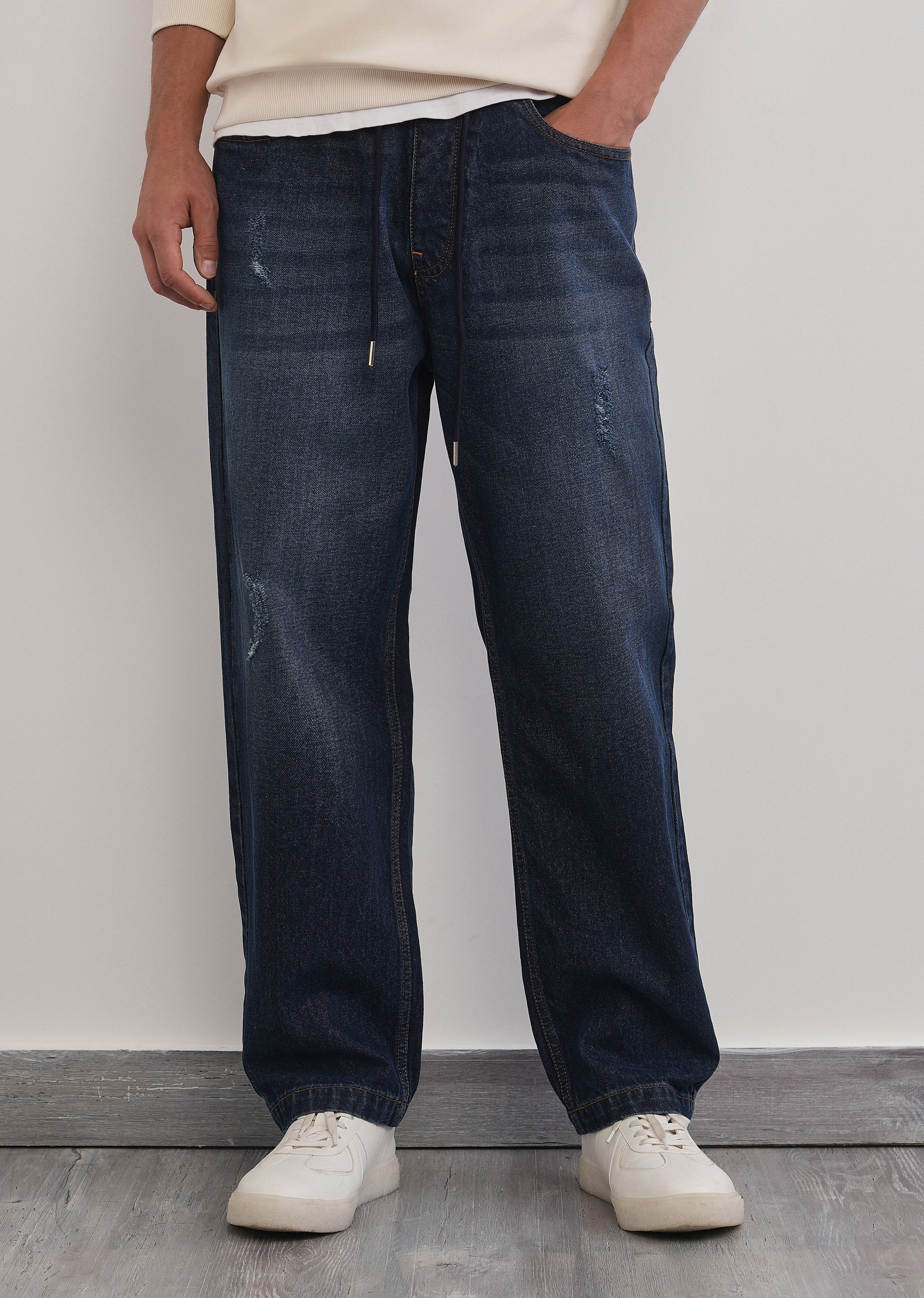 Dark Blue Loose Fit Elasticated Jogger Jeans