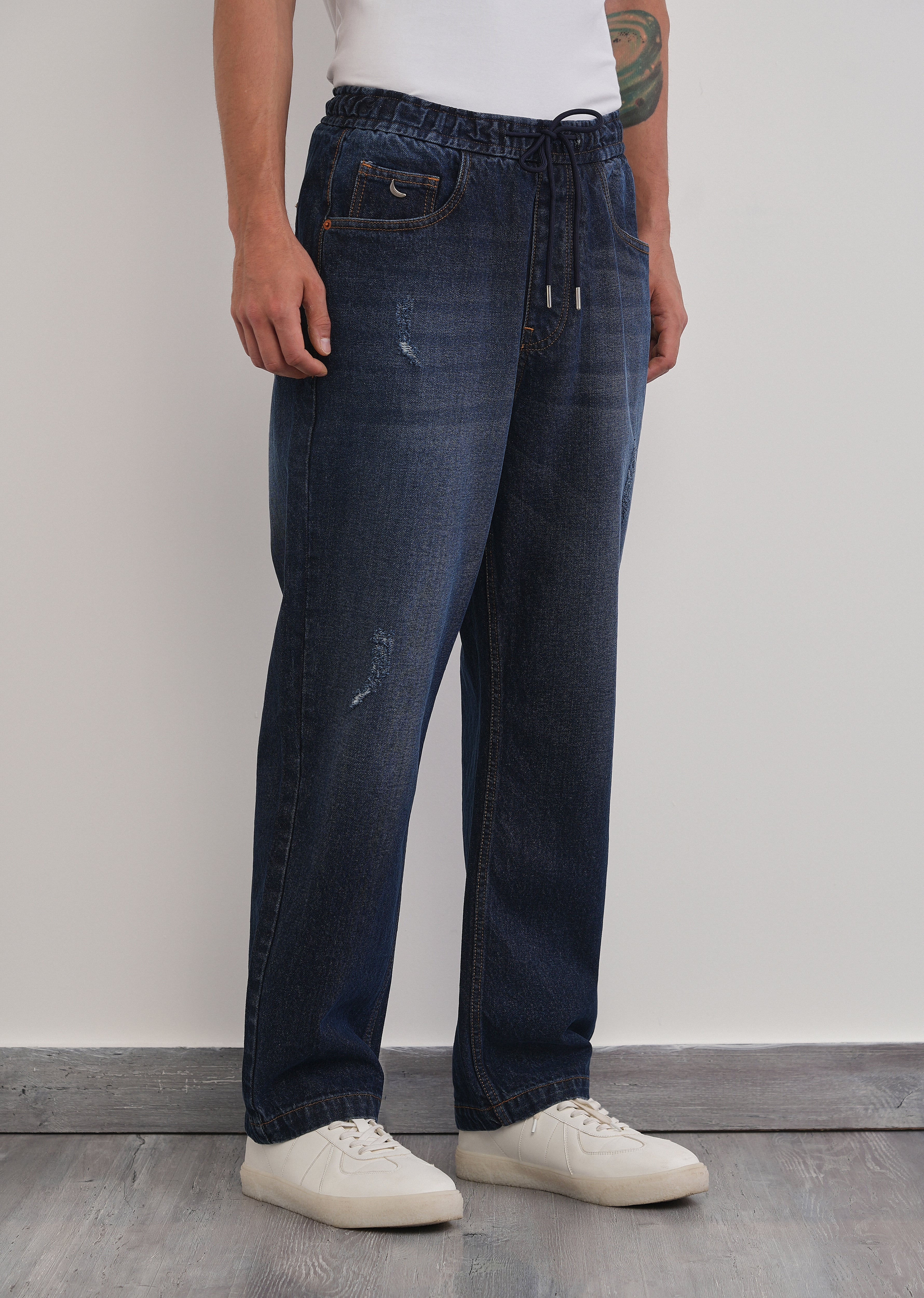 Dark Blue Loose Fit Elasticated Jogger Jeans