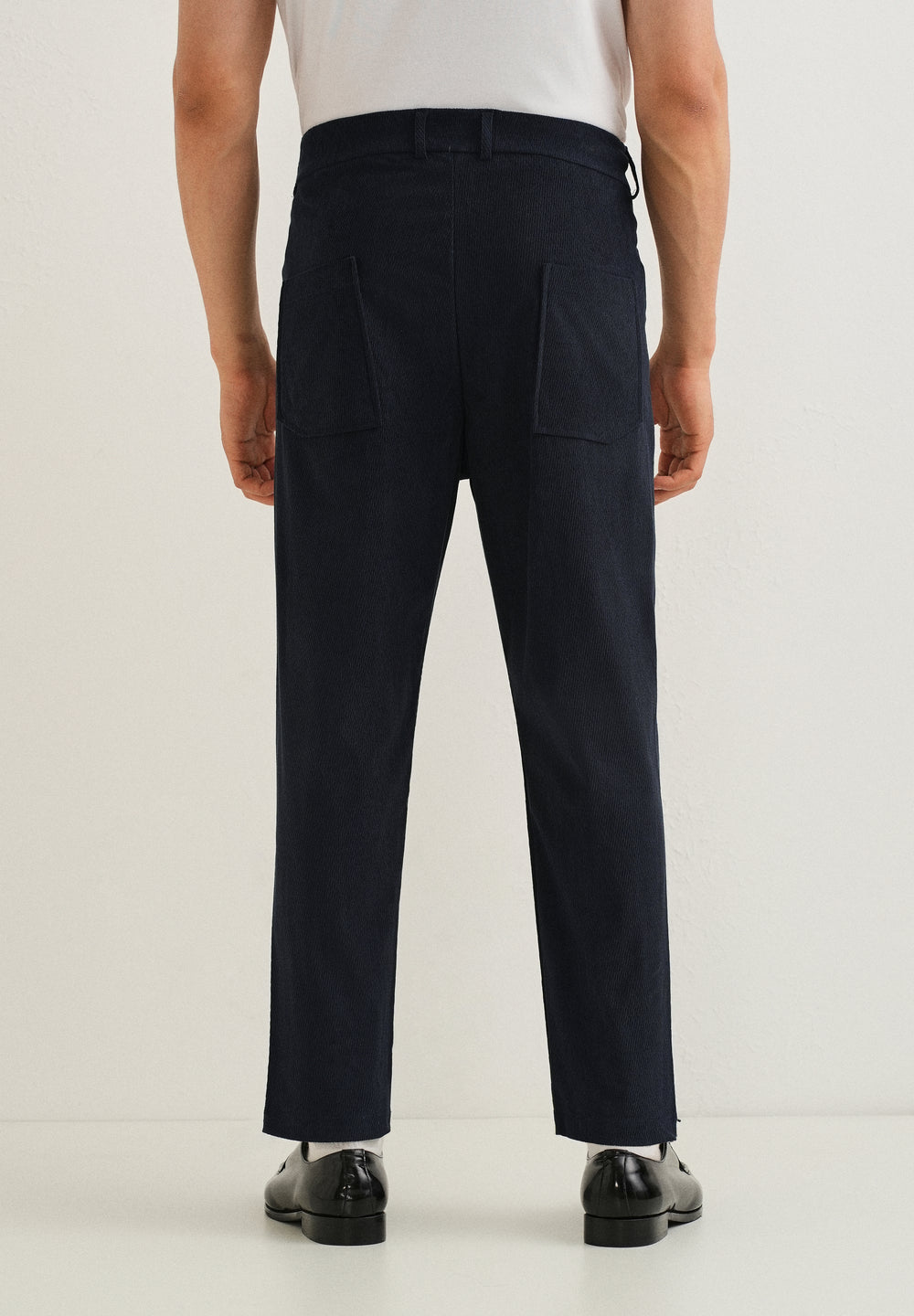 Dark Blue Textured Corduroy Drawstring Pant