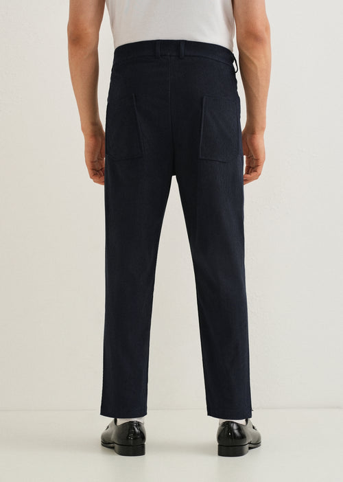 Dark Blue Textured Corduroy Drawstring Pant