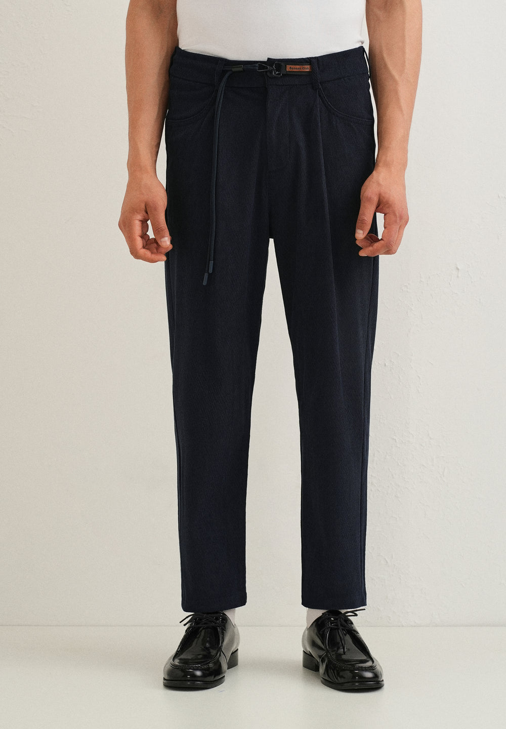 Dark Blue Textured Corduroy Drawstring Pant