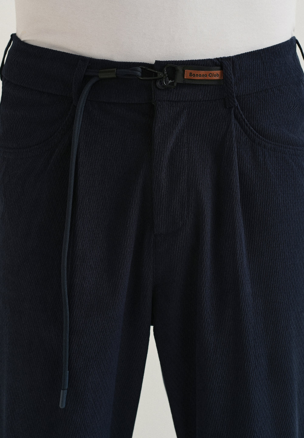 Dark Blue Textured Corduroy Drawstring Pant
