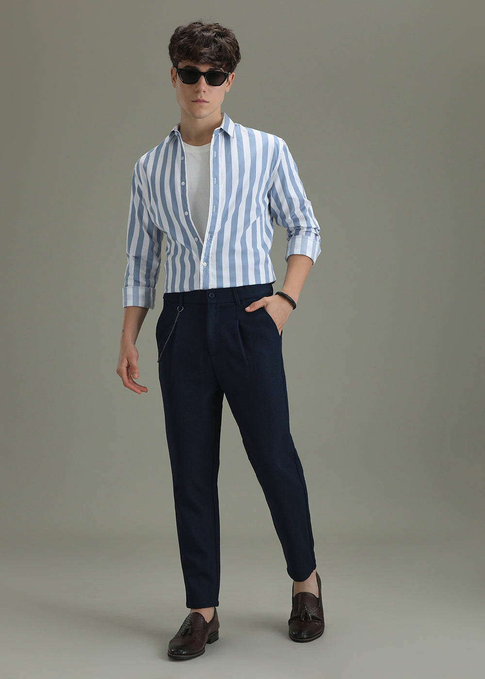 Dark Blue Textured Korean Pant