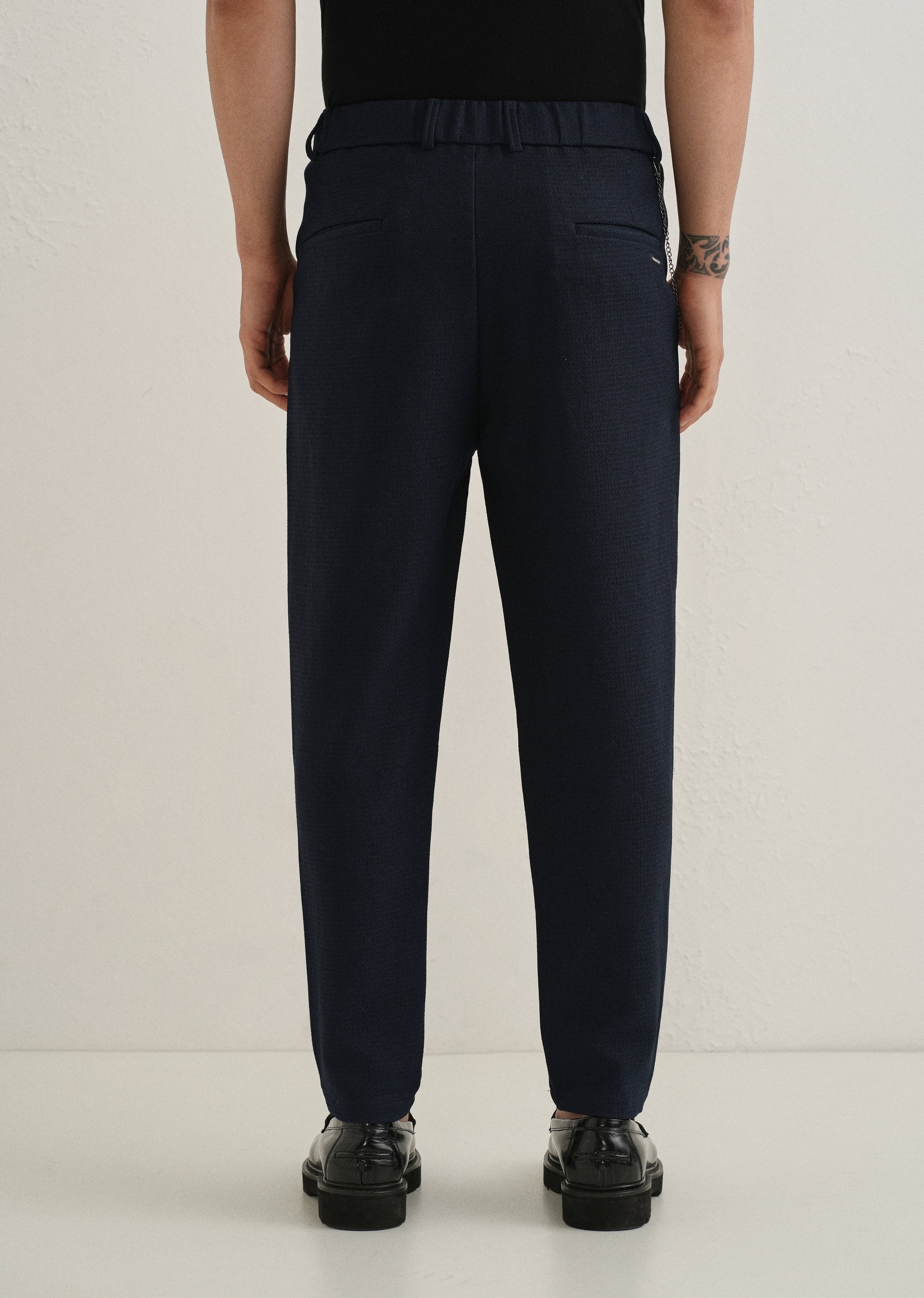 Dark Blue Textured Korean Pant