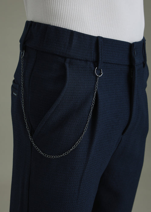 Dark Blue Textured Korean Pant