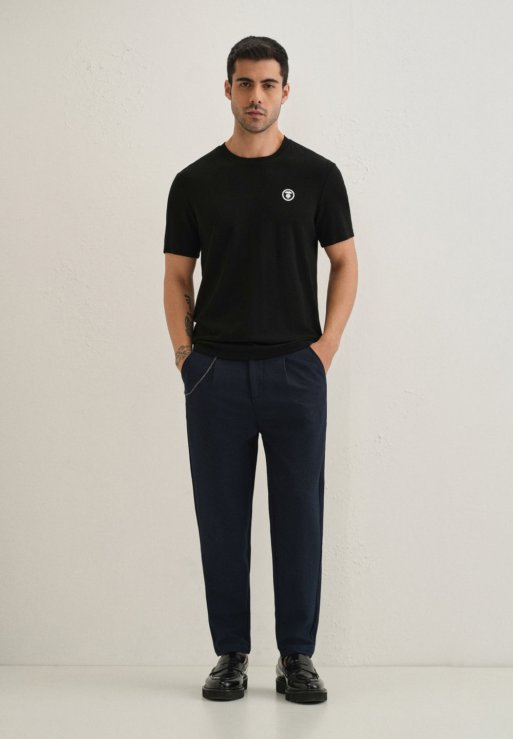 Dark Blue Textured Korean Pant