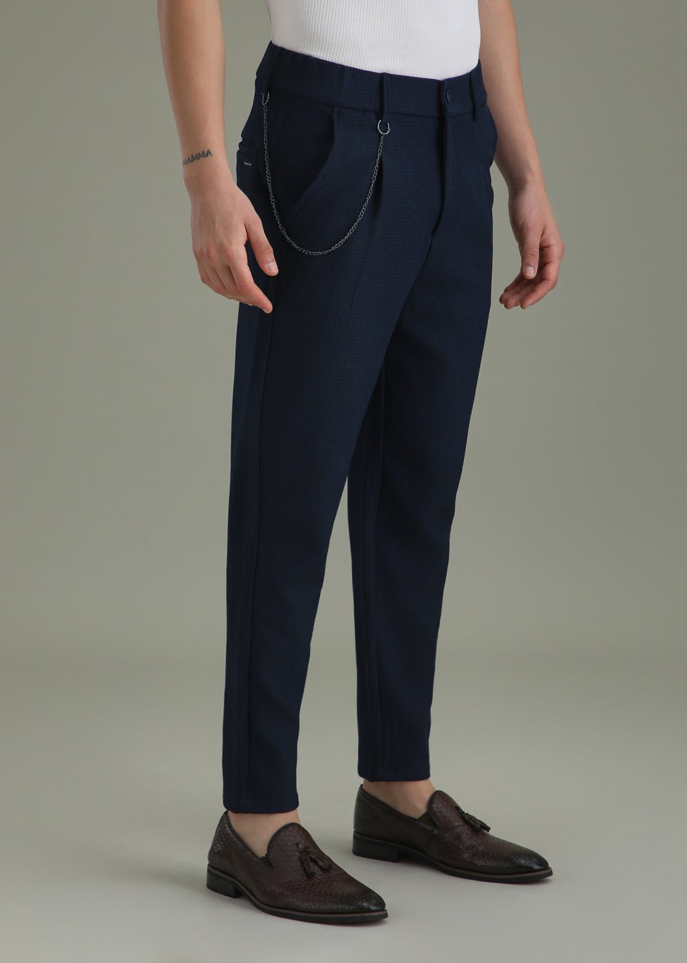 Dark Blue Textured Korean Pant