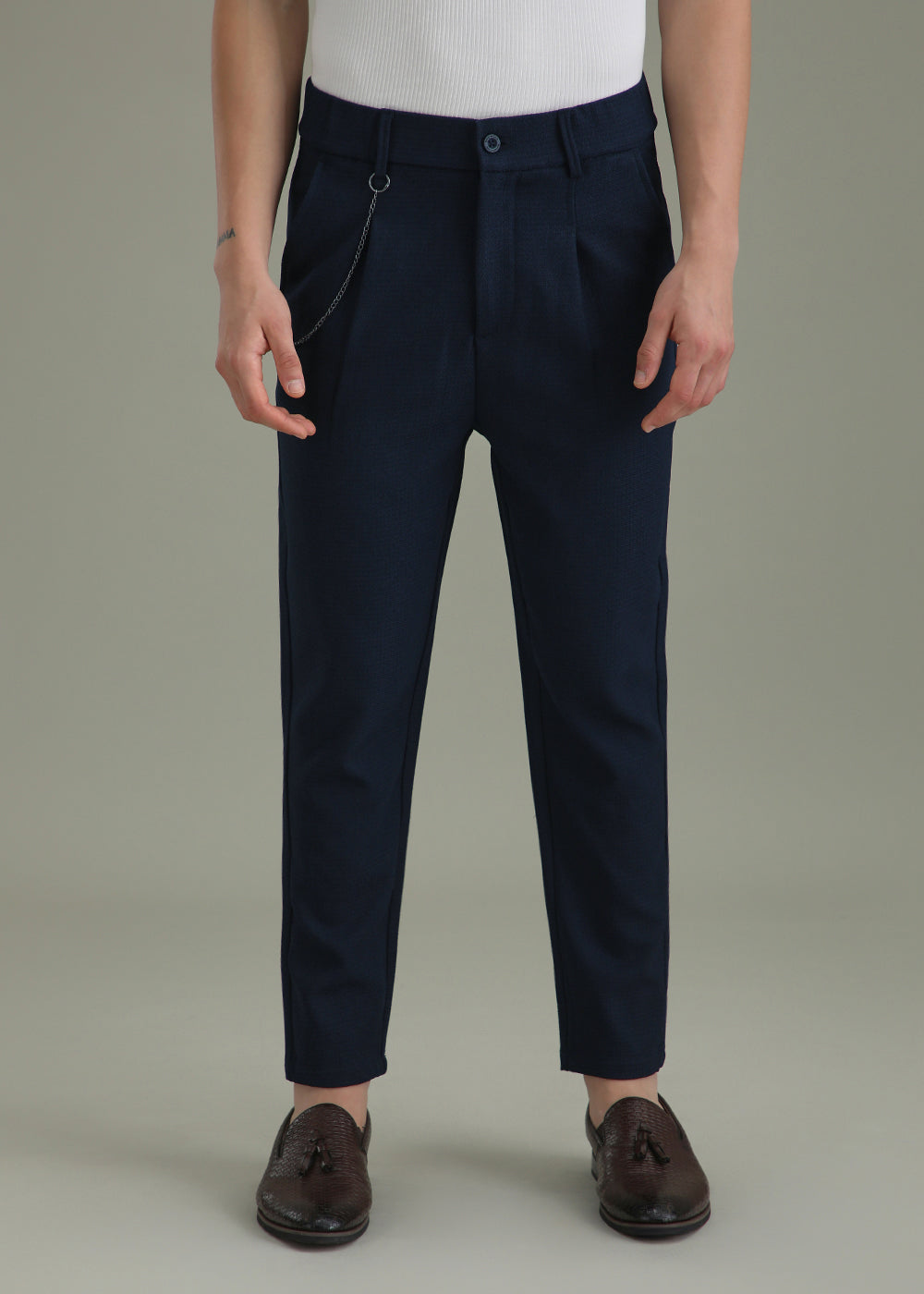 Dark Blue Textured Korean Pant