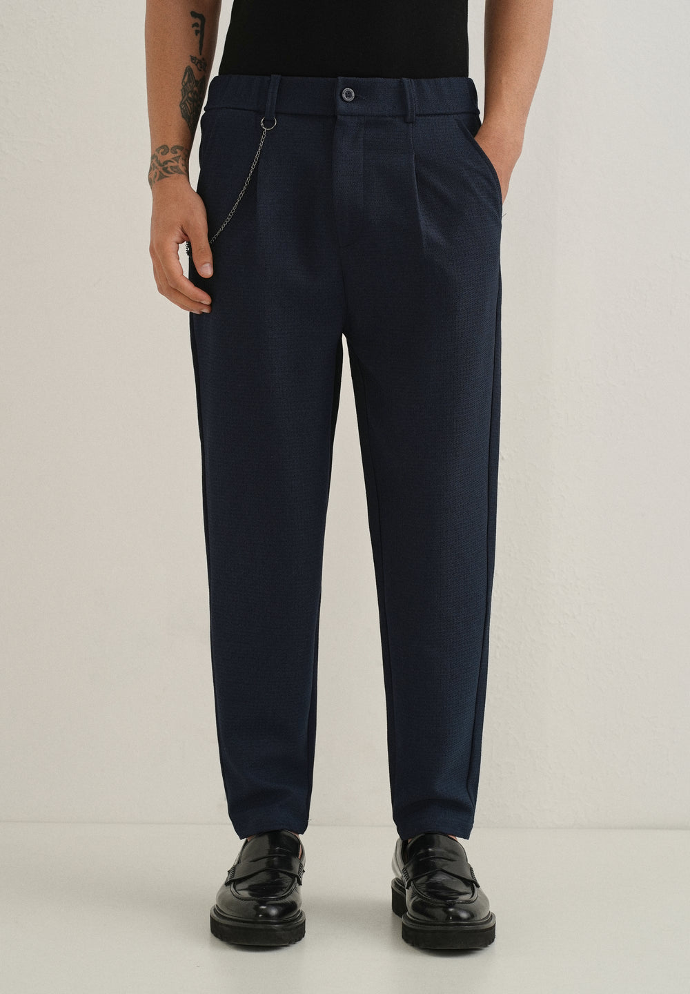 Dark Blue Textured Korean Pant