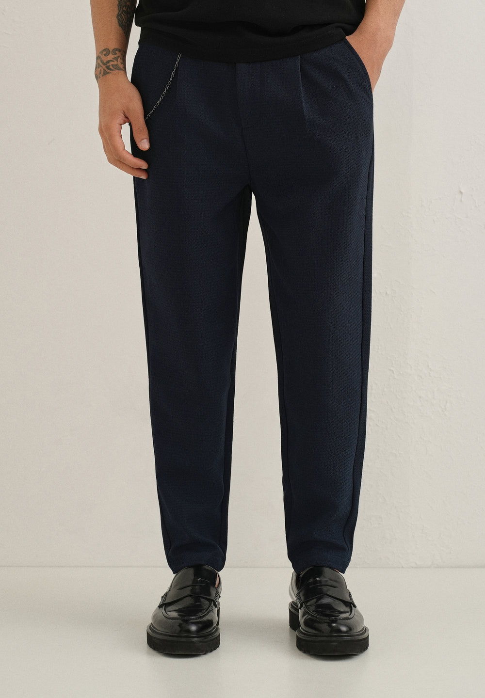 Dark Blue Textured Korean Pant