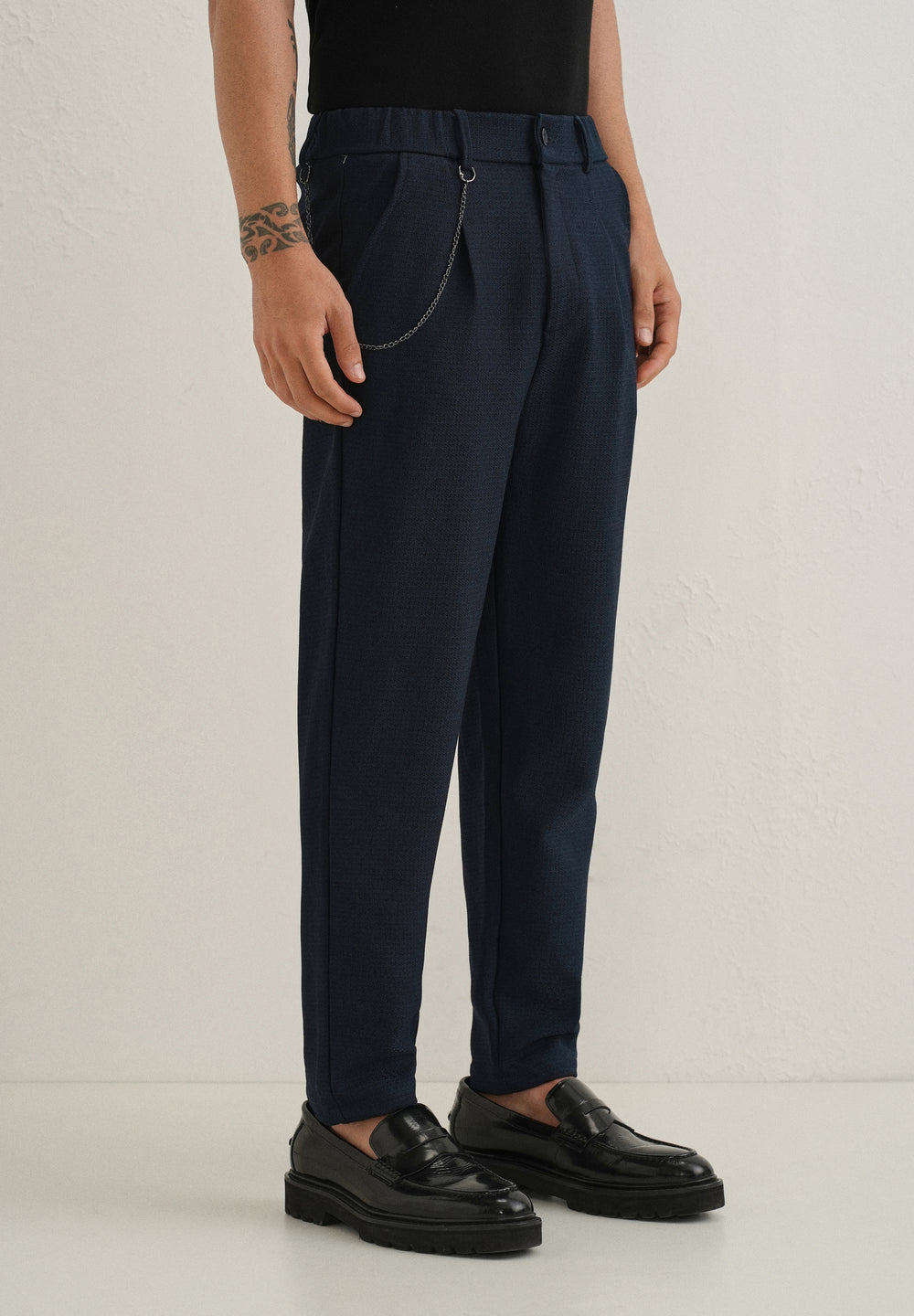 Dark Blue Textured Korean Pant