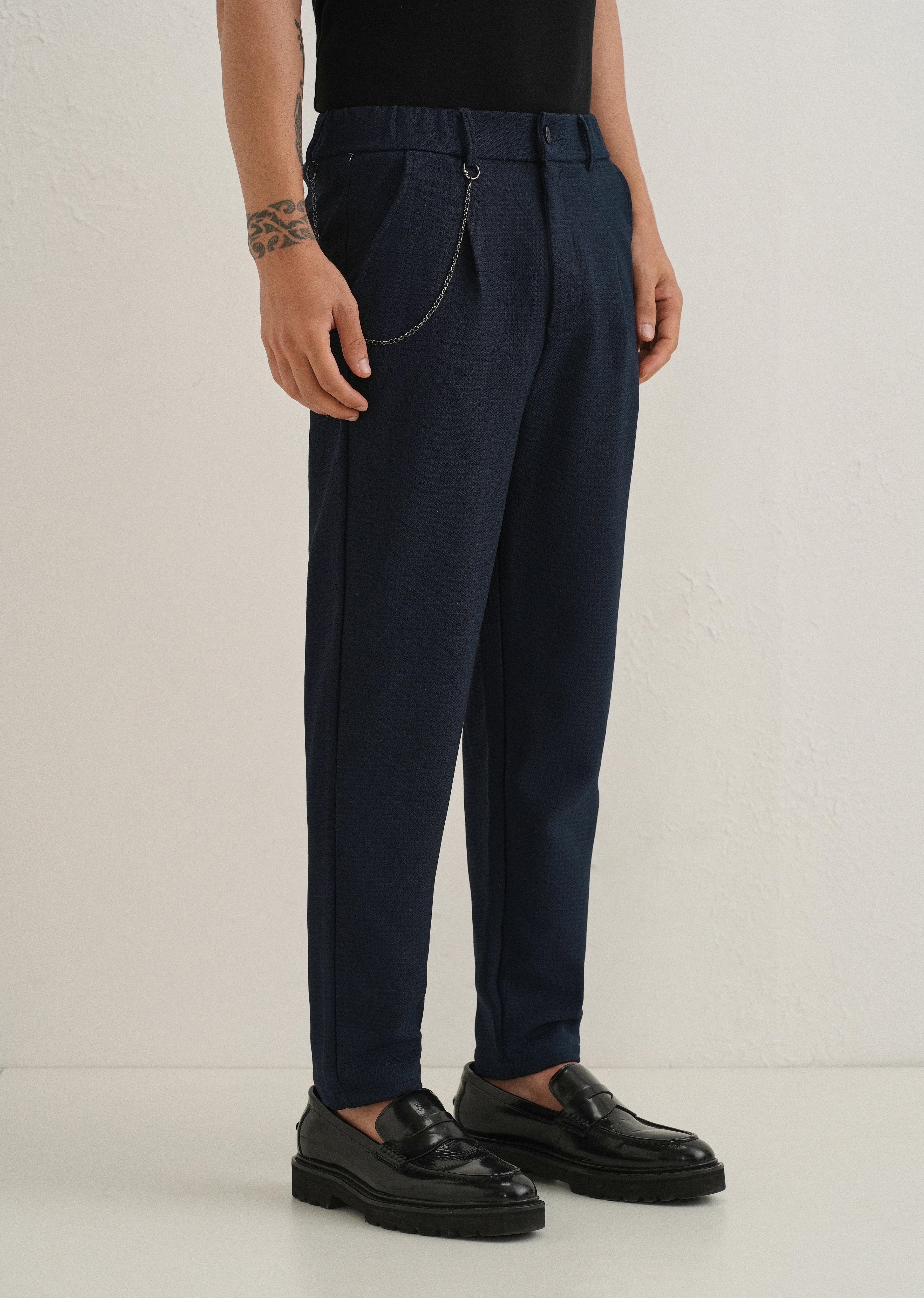 Dark Blue Textured Korean Pant