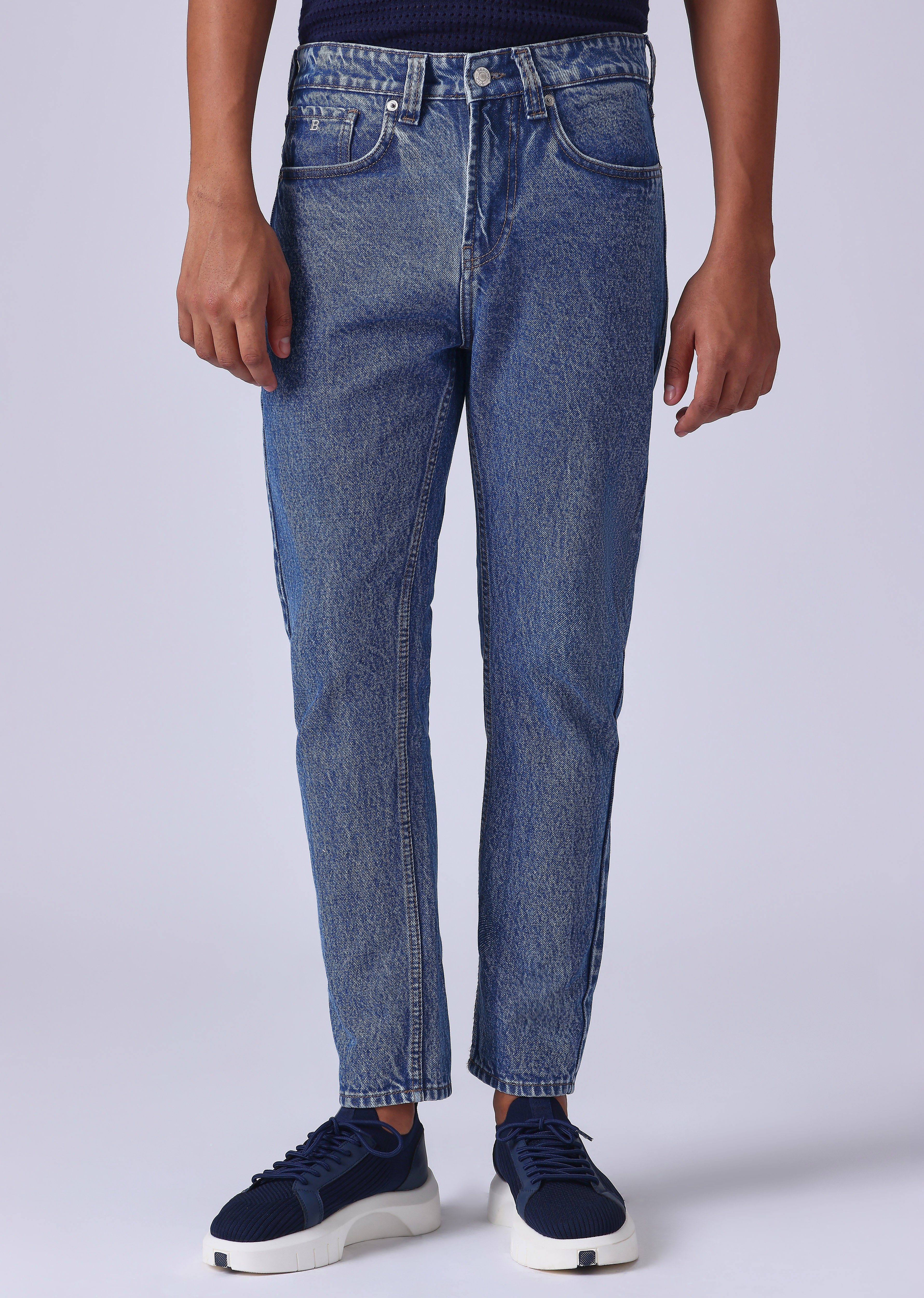 Dark Blue Wash Carrot Fit Jeans