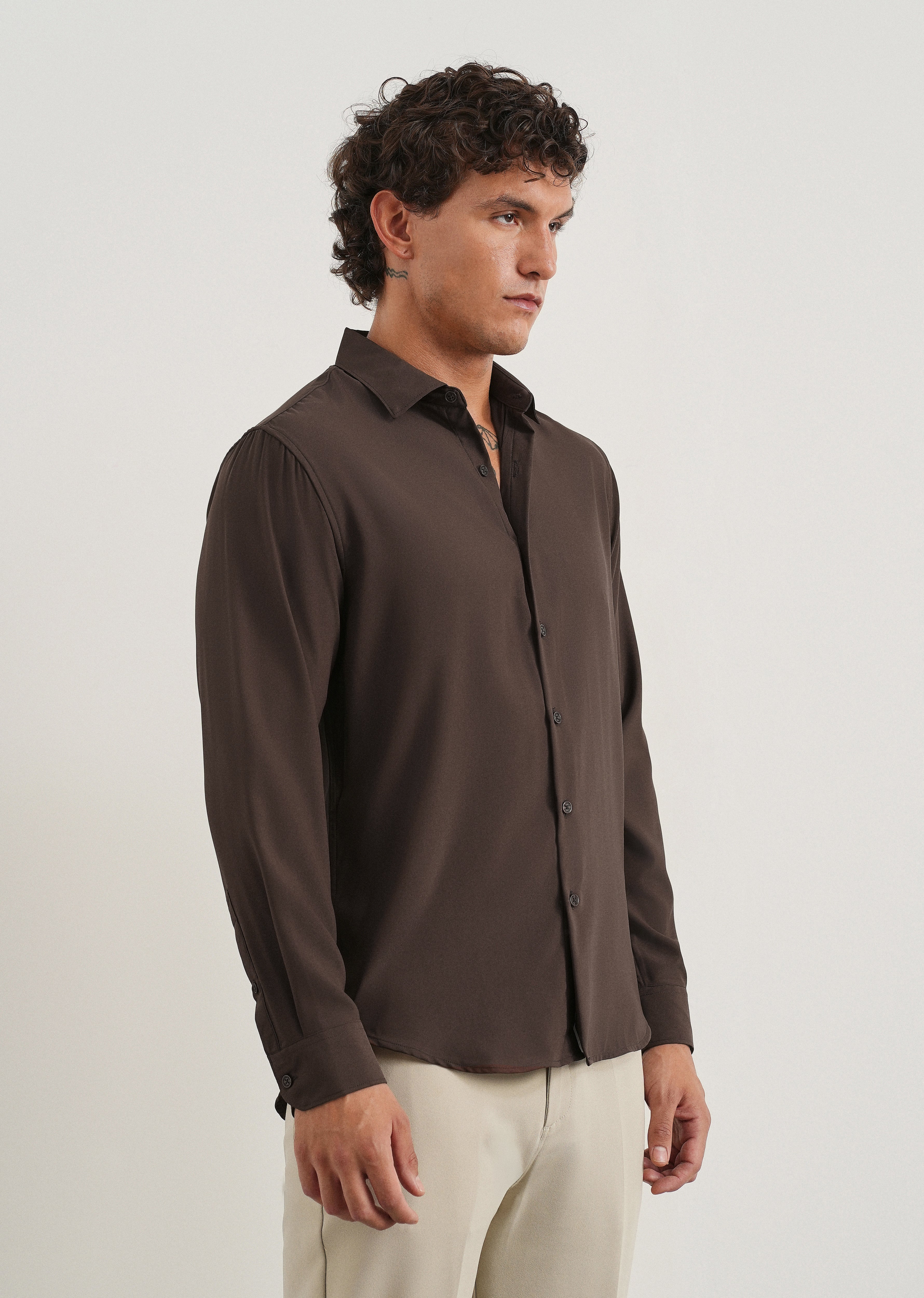 Dark Brown Fluid Soft Shirt