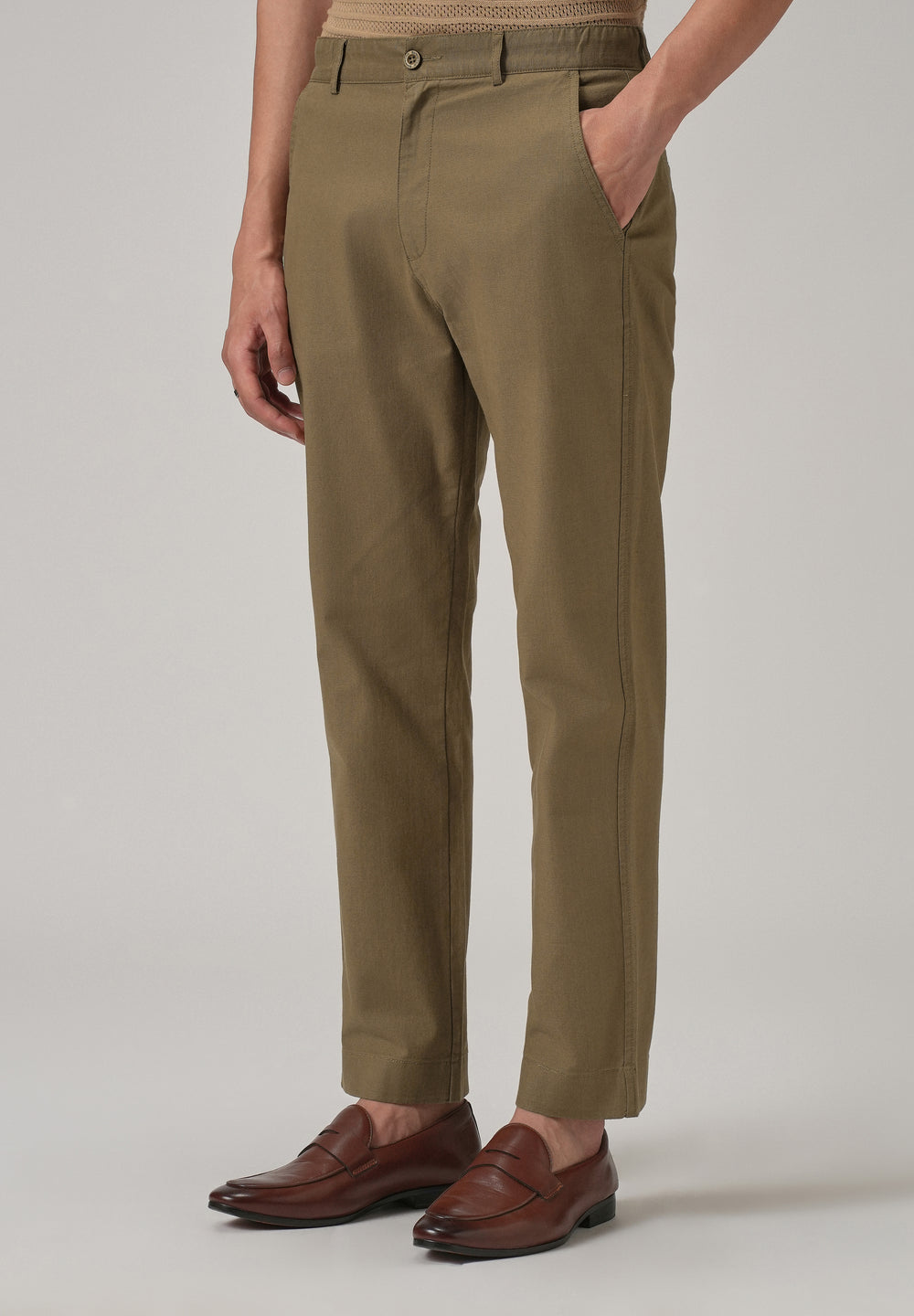 Taupe Brown Cotton Trouser