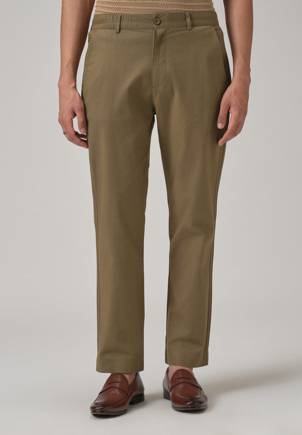 Taupe Brown Cotton Trouser