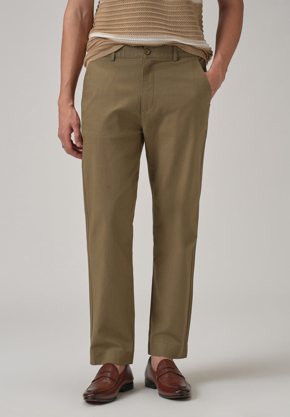Taupe Brown Cotton Trouser