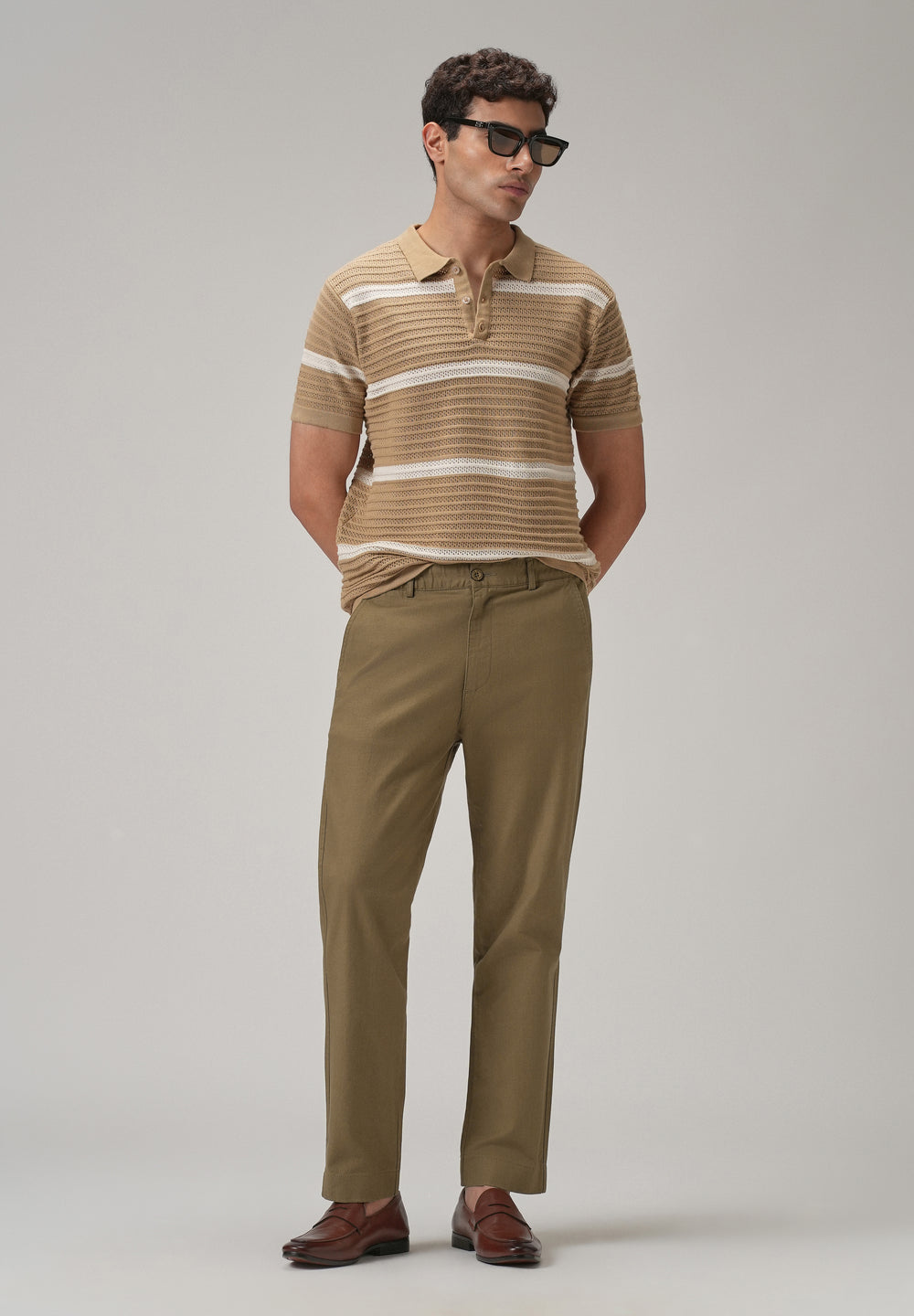 Taupe Brown Cotton Trouser