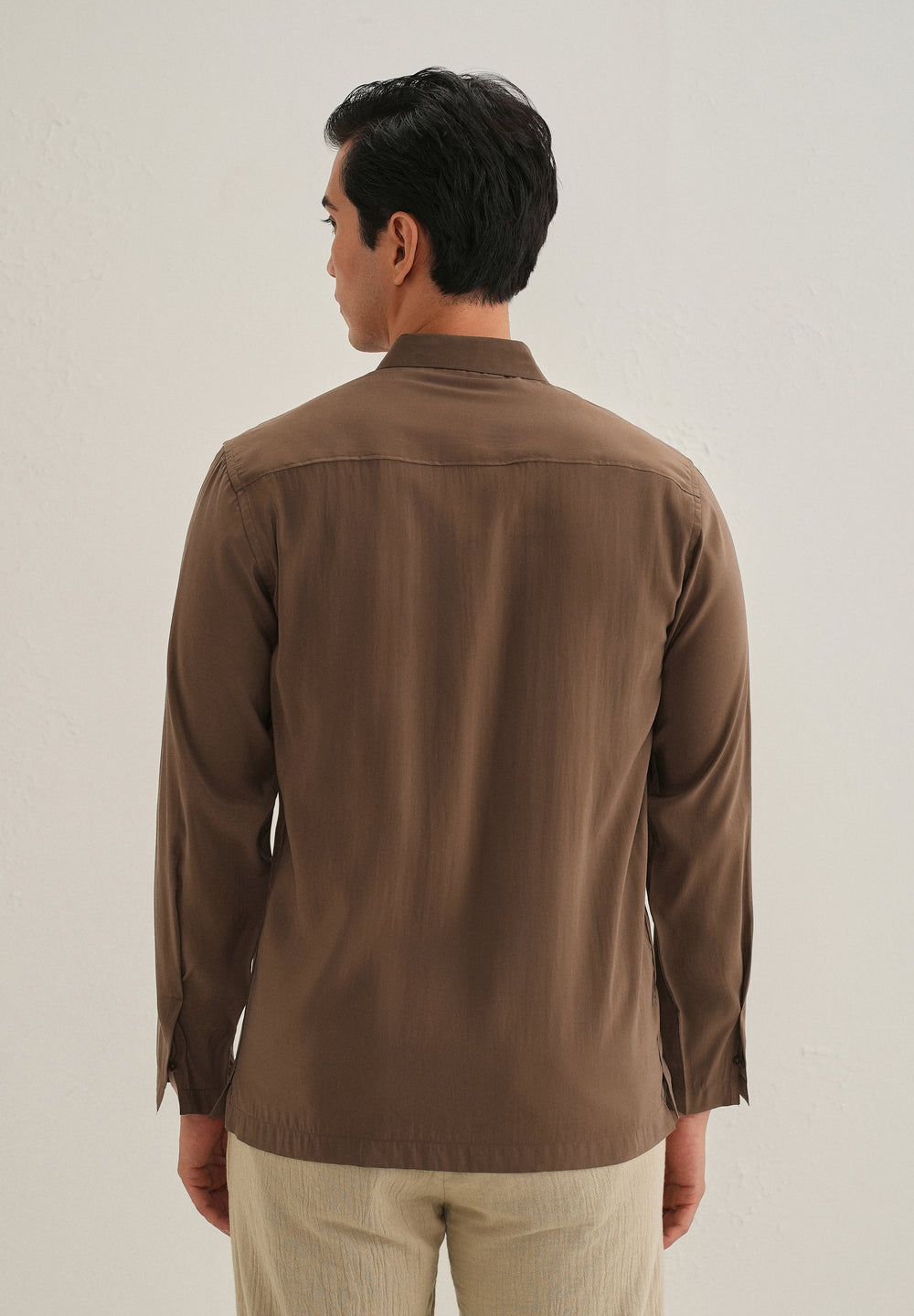 Dark Brown Loop Button-Down Plain Shirt