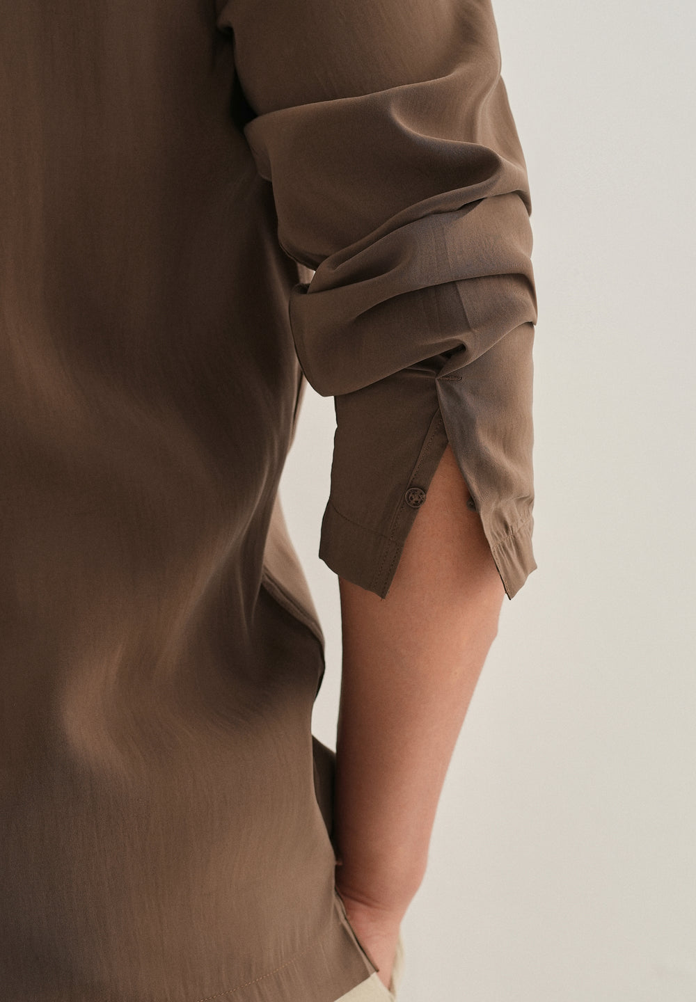 Dark Brown Loop Button-Down Plain Shirt