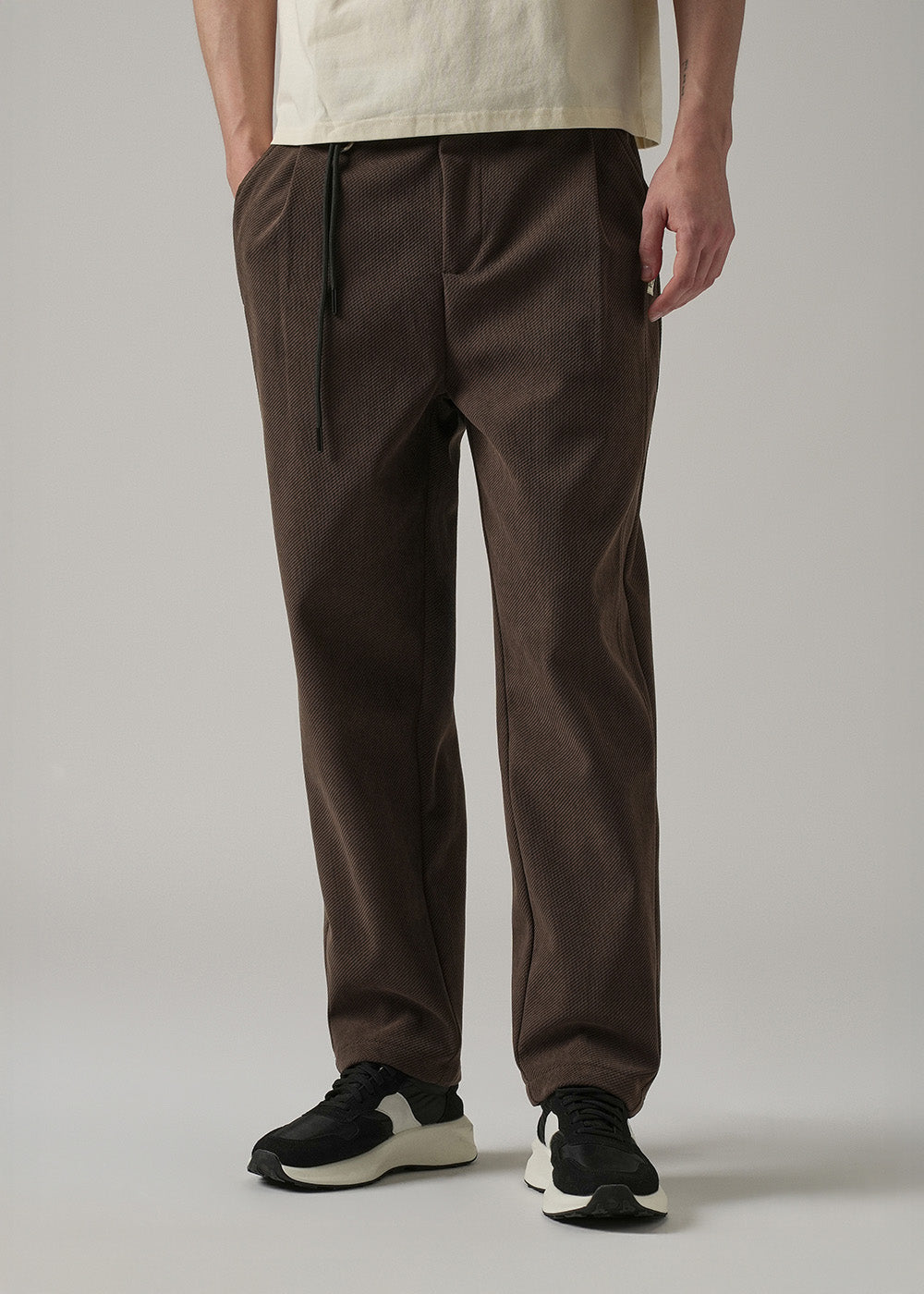 Dark Brown Textured Corduroy Belt Pant