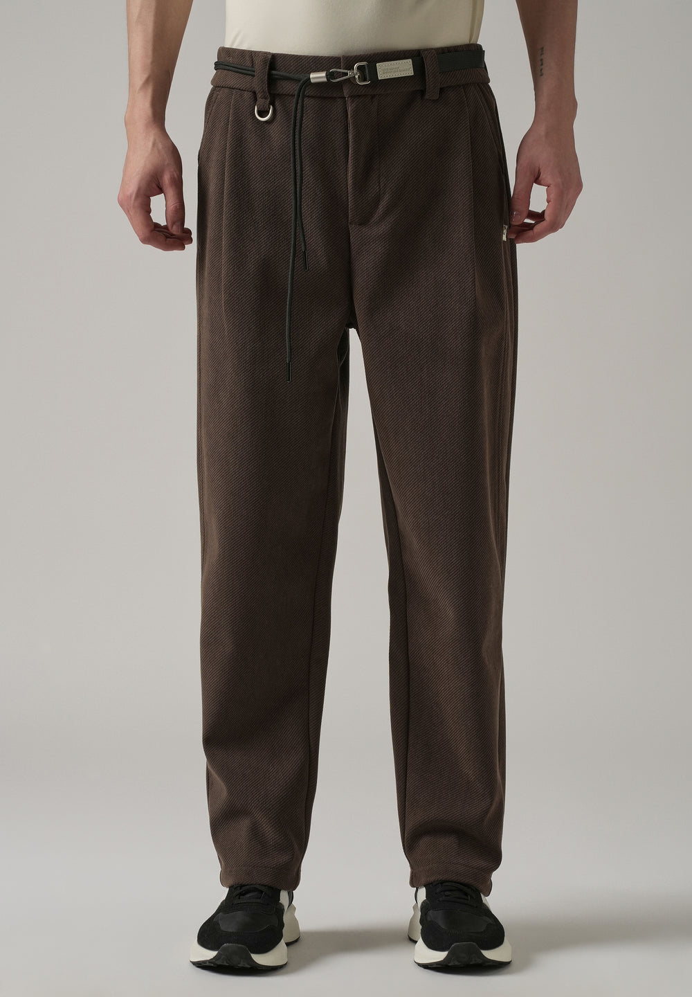 Dark Brown Textured Corduroy Belt Pant