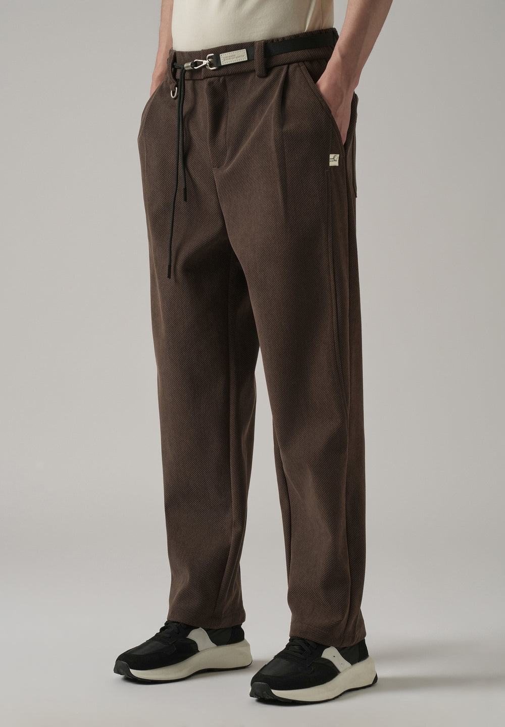 Dark Brown Textured Corduroy Belt Pant