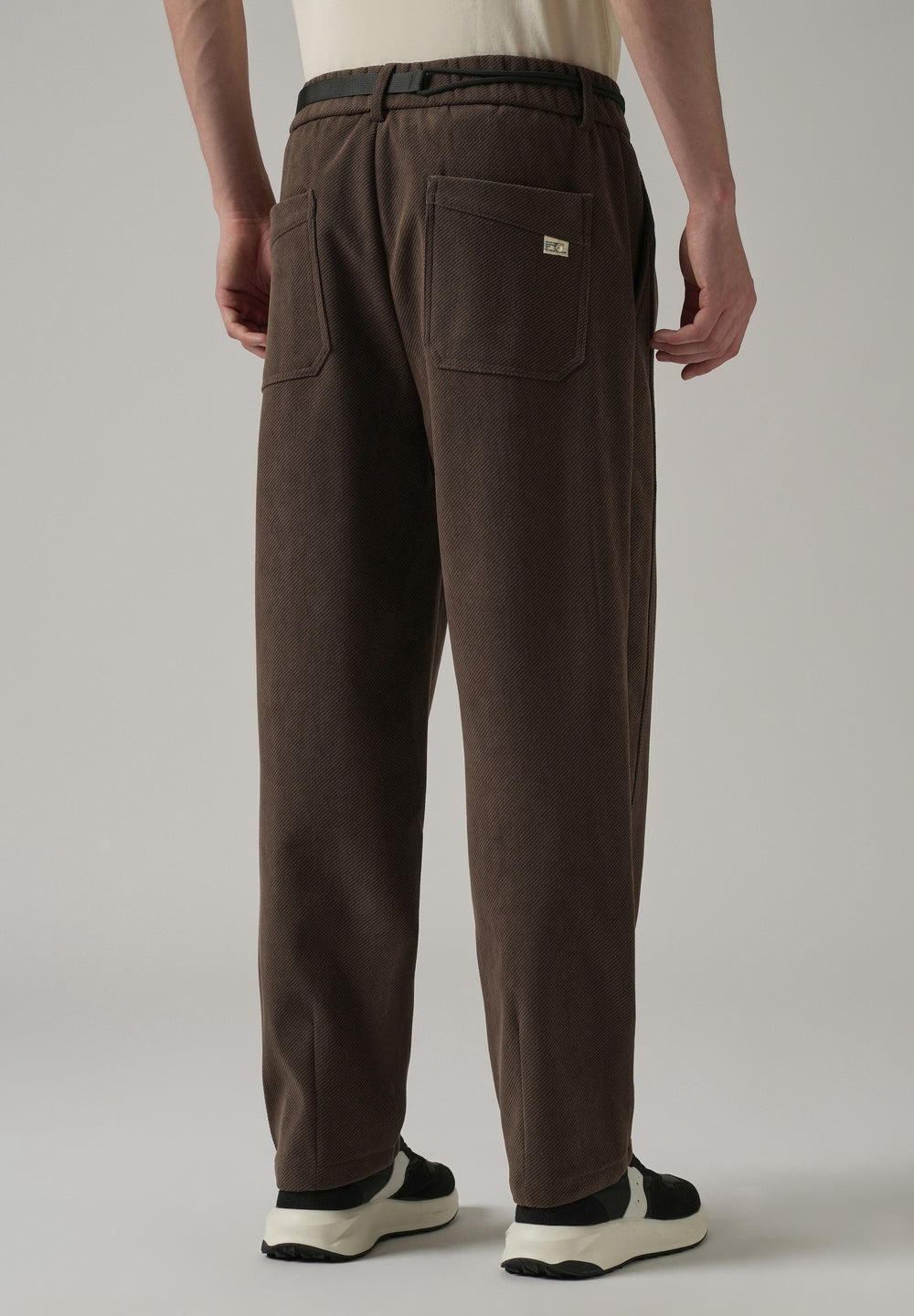 Dark Brown Textured Corduroy Belt Pant